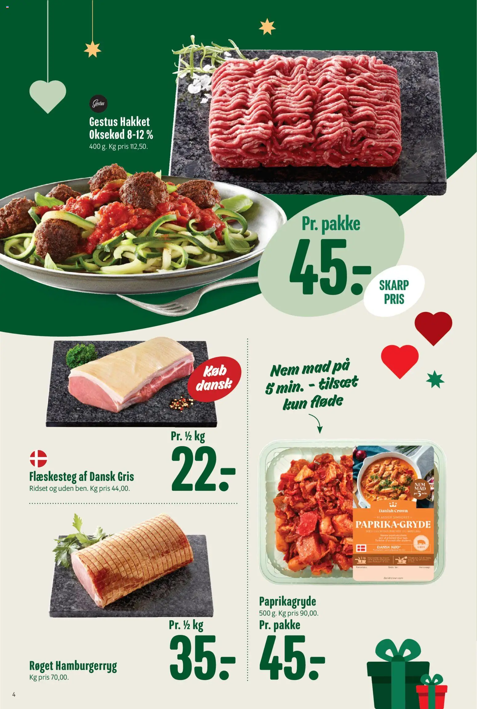 Min Købmand tilbudsavis – gyldig fra 21.11.2025 | Side: 4 | Produkter: Oksekød, Fløde, Rødløg, Hamburgerryg