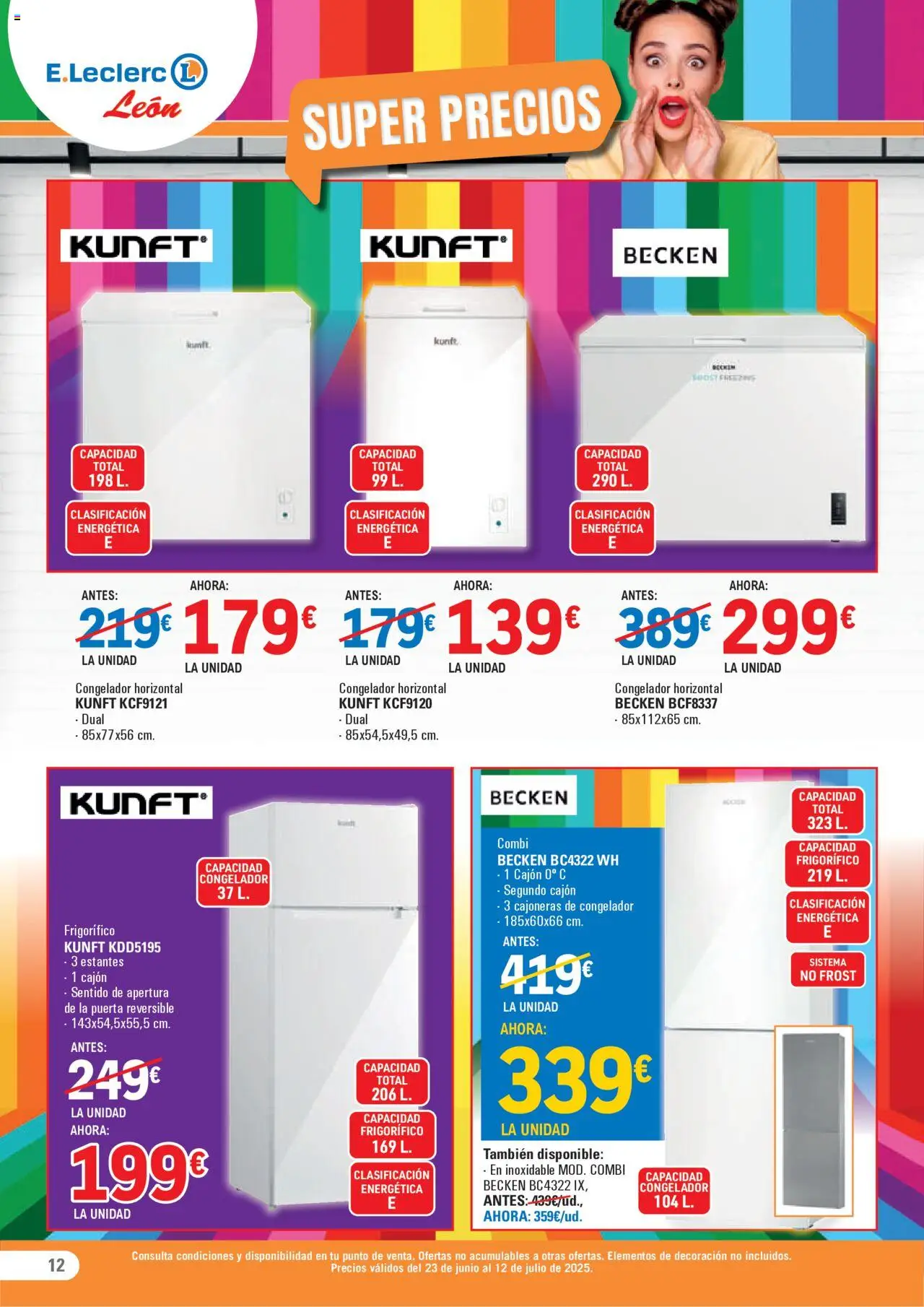 E.Leclerc folleto │ válido desde el 23.06.2025 | Página: 12 | Productos: Congelador, Combi