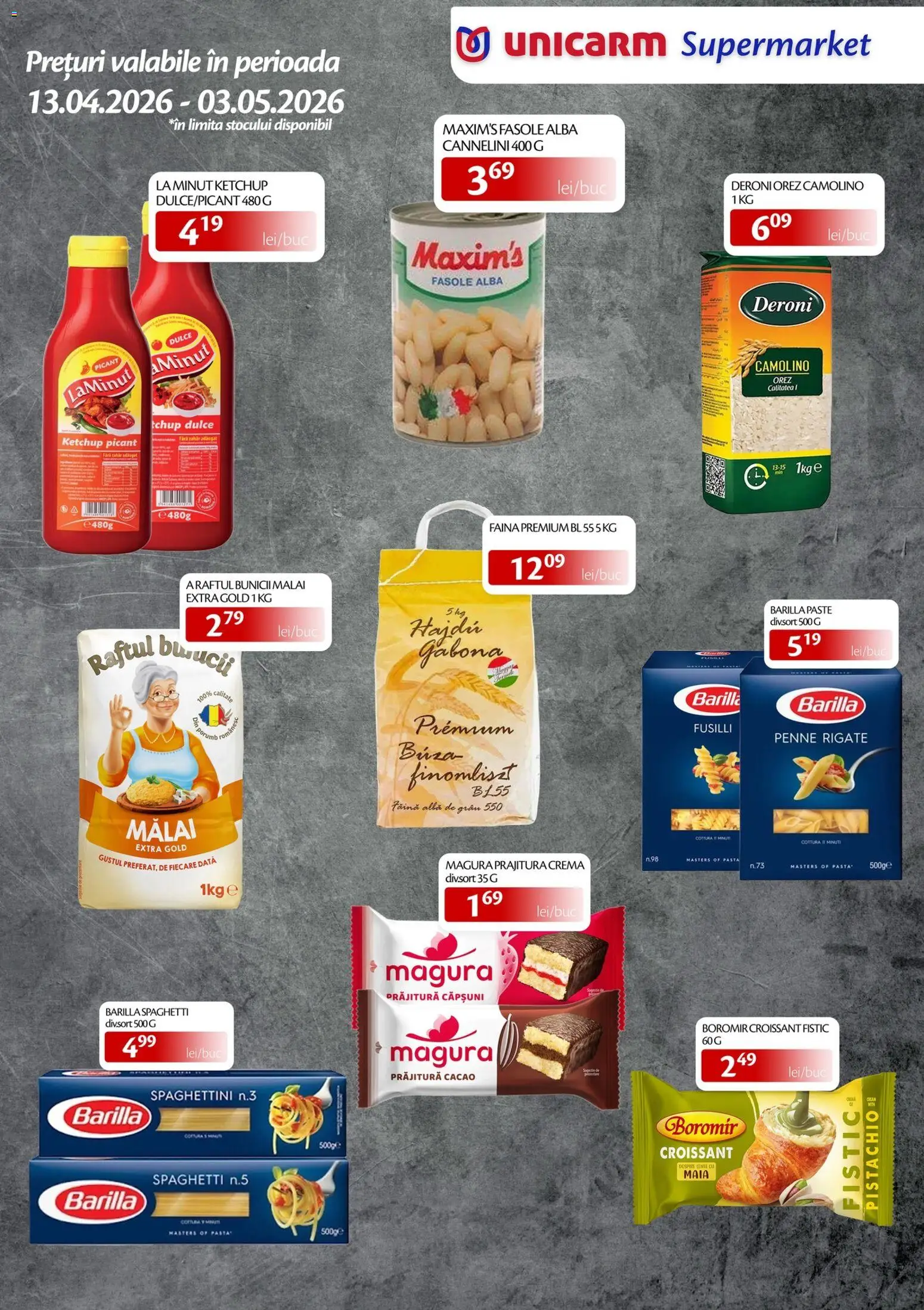 Noul catalog Unicarm – valabil de la 13.04.2026 | Pagină: 4 | Produse: Cremă, Făină, Fistic, Ketchup