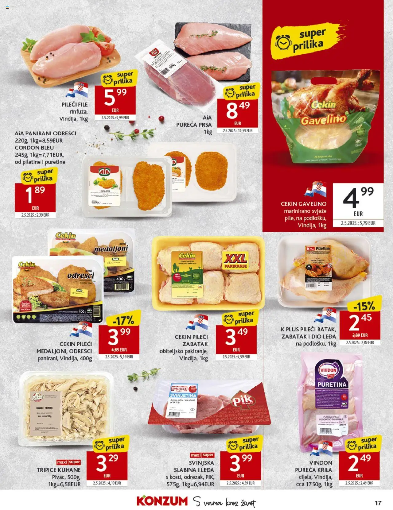Konzum katalog | vrijedi od 15.10.2025 | Stranica: 17 | Proizvodi: Puretina, Pileći file, Piletina, Svinjetina