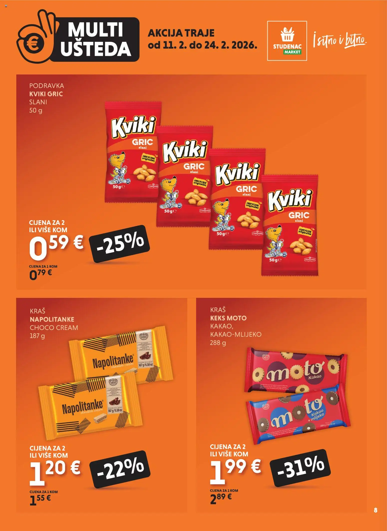 Studenac katalog | vrijedi od 11.02.2026 | Stranica: 8 | Proizvodi: Podravka, Keks, Napolitanke, Kakao