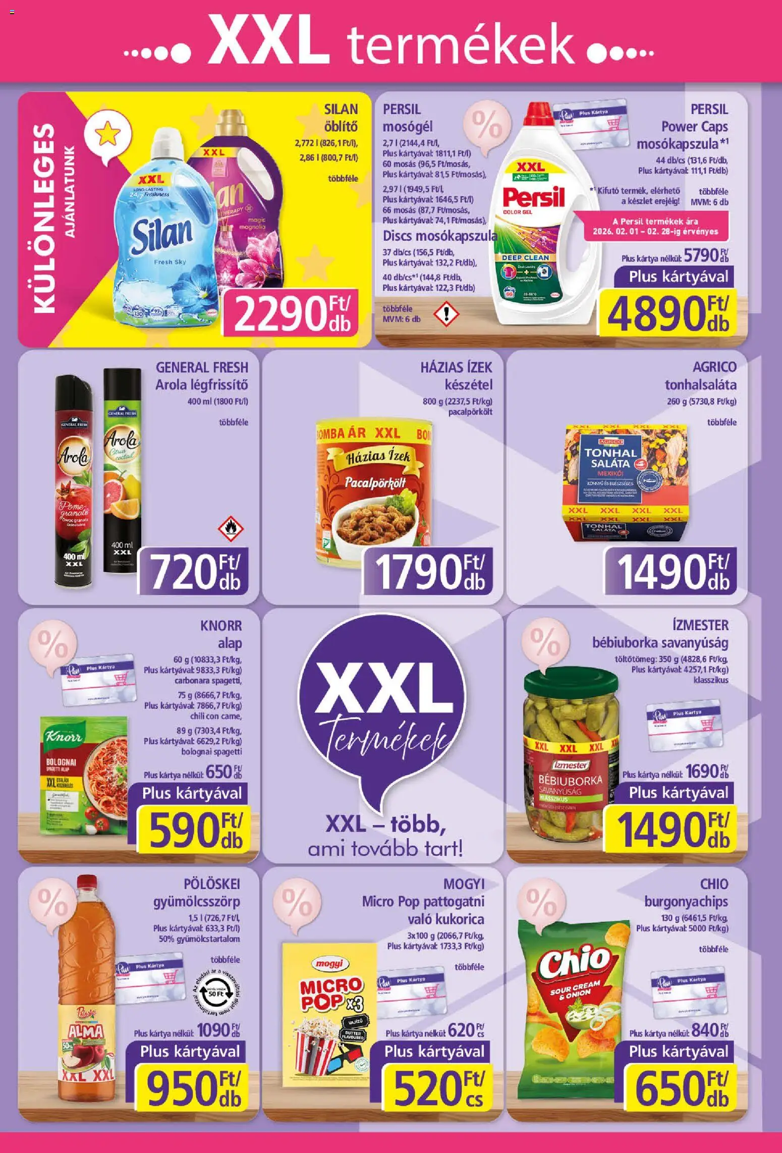 Plus Market akciós ujság - amely érvényes a következő dátumtól: 19.02.2026 | Oldal: 5 | Termékek: Chili, Tonhal, Mosógél, Készétel