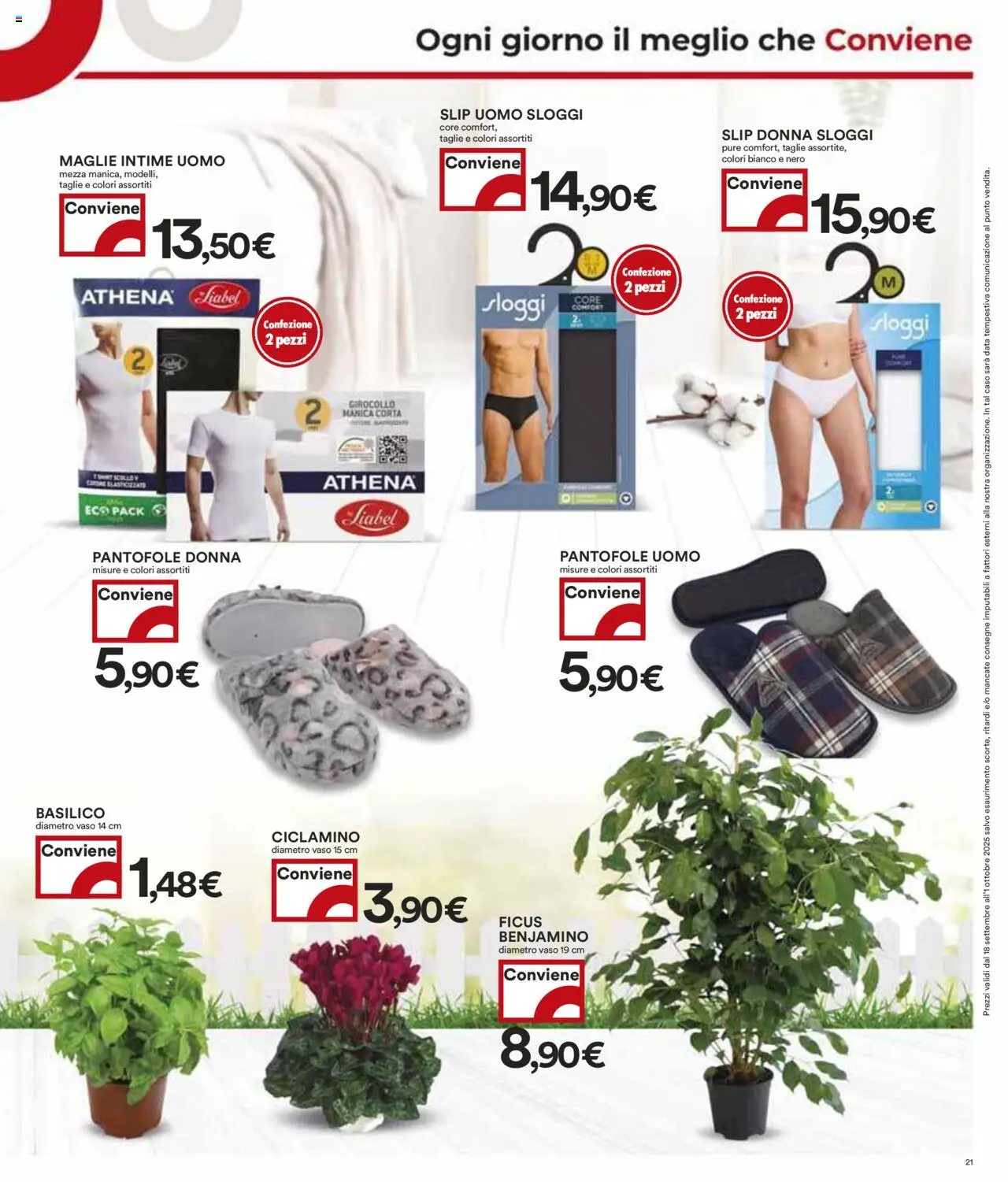 Volantino COOP del 18.09.2025 | Pagina: 21 | Prodotti: Slip, Pantofole, Data, Vaso