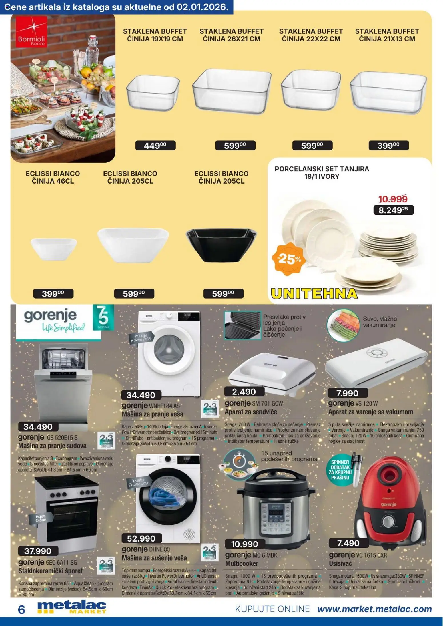 Metalac Market katalog - važi od 01.01.2026 | Strana: 6 | Proizvode: Usisivač, Aparat za sendviče, Četka, Šporet
