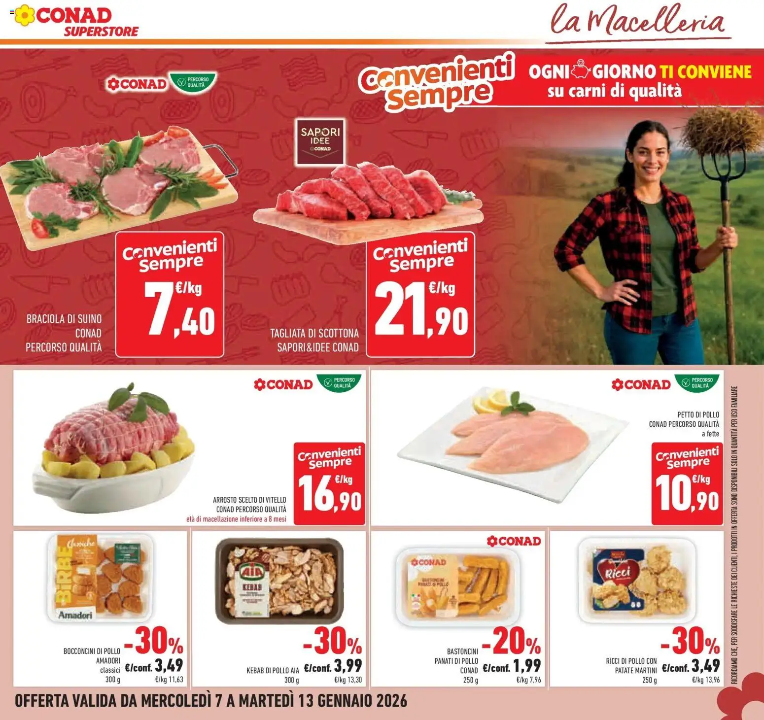 Volantino Conad del 07.01.2026 | Pagina: 9 | Prodotti: Petto di Pollo, Arrosto, Patate, Suino