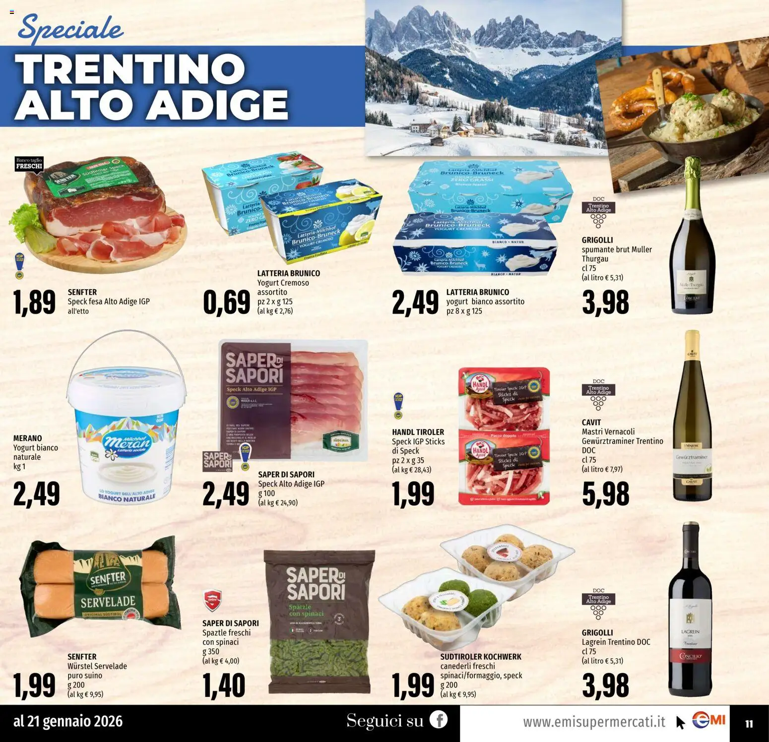 Volantino EMI del 08.01.2026 | Pagina: 11 | Prodotti: Speck, Frutta, Suino, Spinaci