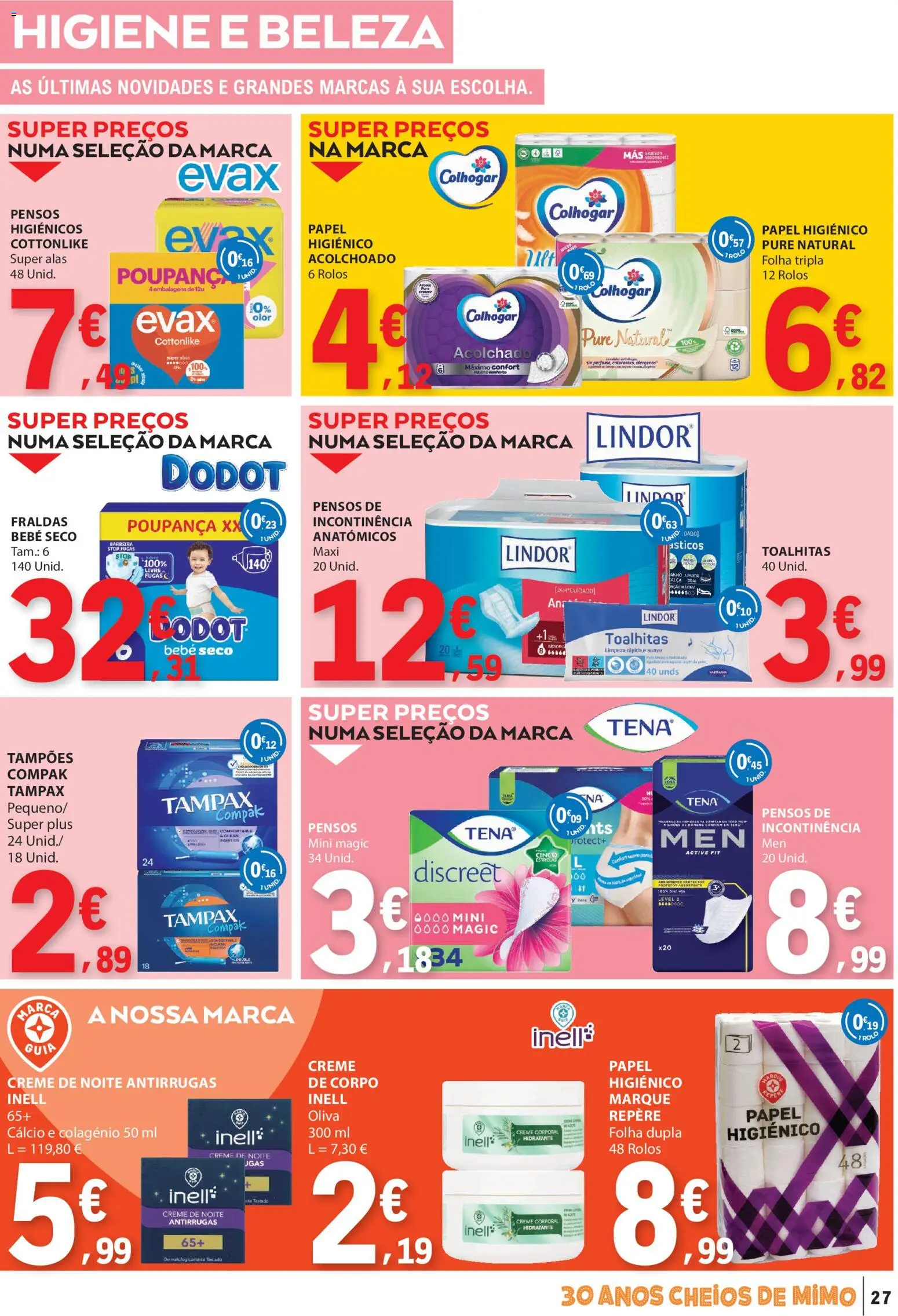 E.Leclerc folheto │ válido de 26.02.2026 | Página: 27 | Produtos: Papel higiénico, Fraldas, Creme corporal, Calça