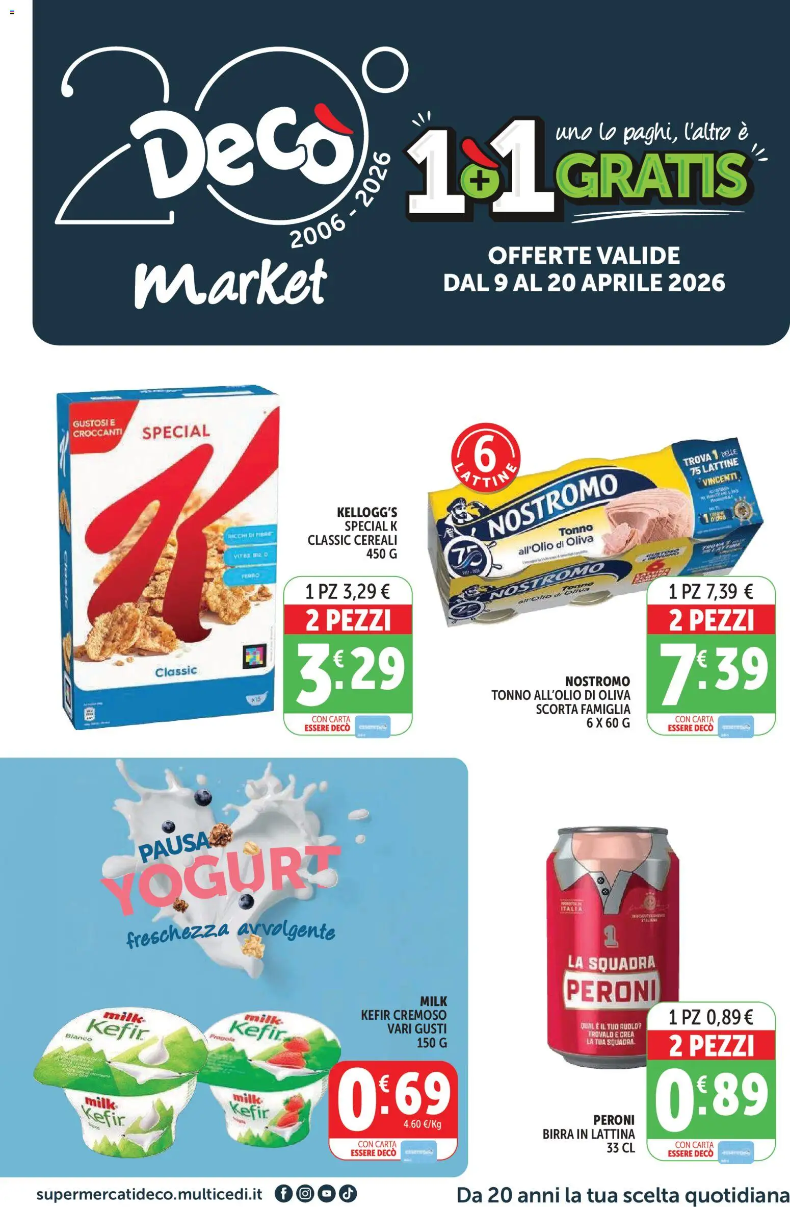 Volantino Decò del 09.04.2026 | Pagina: 1 | Prodotti: Yogurt, Birra, Cereali, Tonno