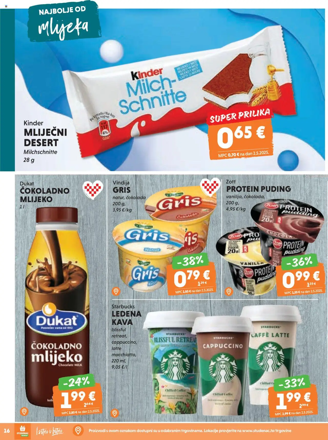 Studenac katalog | vrijedi od 13.08.2025 | Stranica: 16 | Proizvodi: Protein puding, Mlijeko, Čokolada, Puding