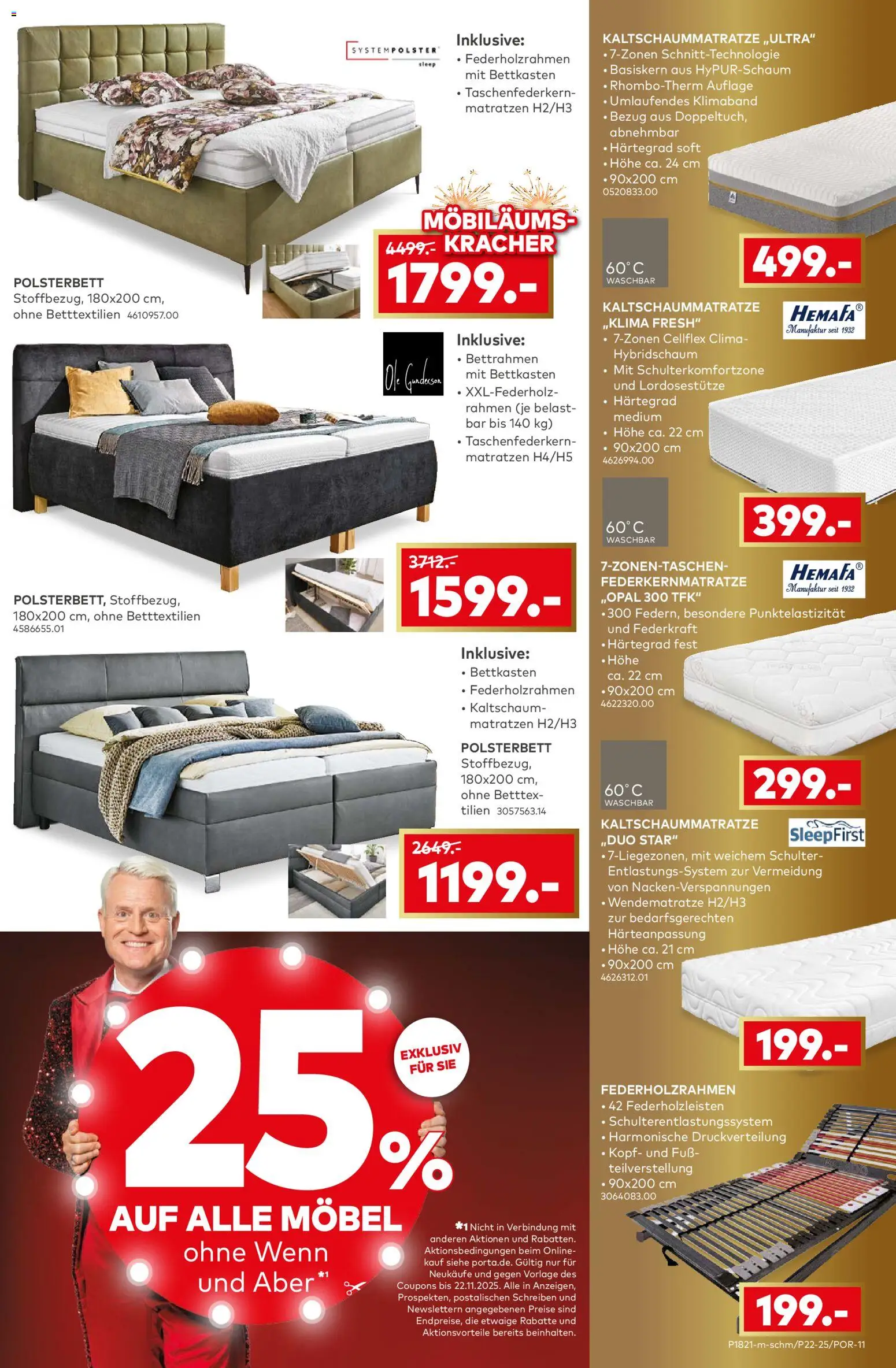 Porta! Jetzt Möbeltrends entdecken und 25% Möbiläumsrabatt auf ALLE Möbel sichern - Aachen – gültig ab 10.11.2025 | Seite: 11 | Produkte: Polsterbett