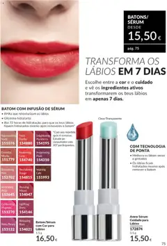BATOM COM INFUSÃO DE SÉRUM, AHAs que retexturizam os lábios, Glicerina hidratante, Até 72 horas de hidratação, para que os teus lábios fiquem hidratados mesmo após removeres o batom │ válido de 01.08.2025 | Página: 75 | Produtos: Batom, Sérum, Café