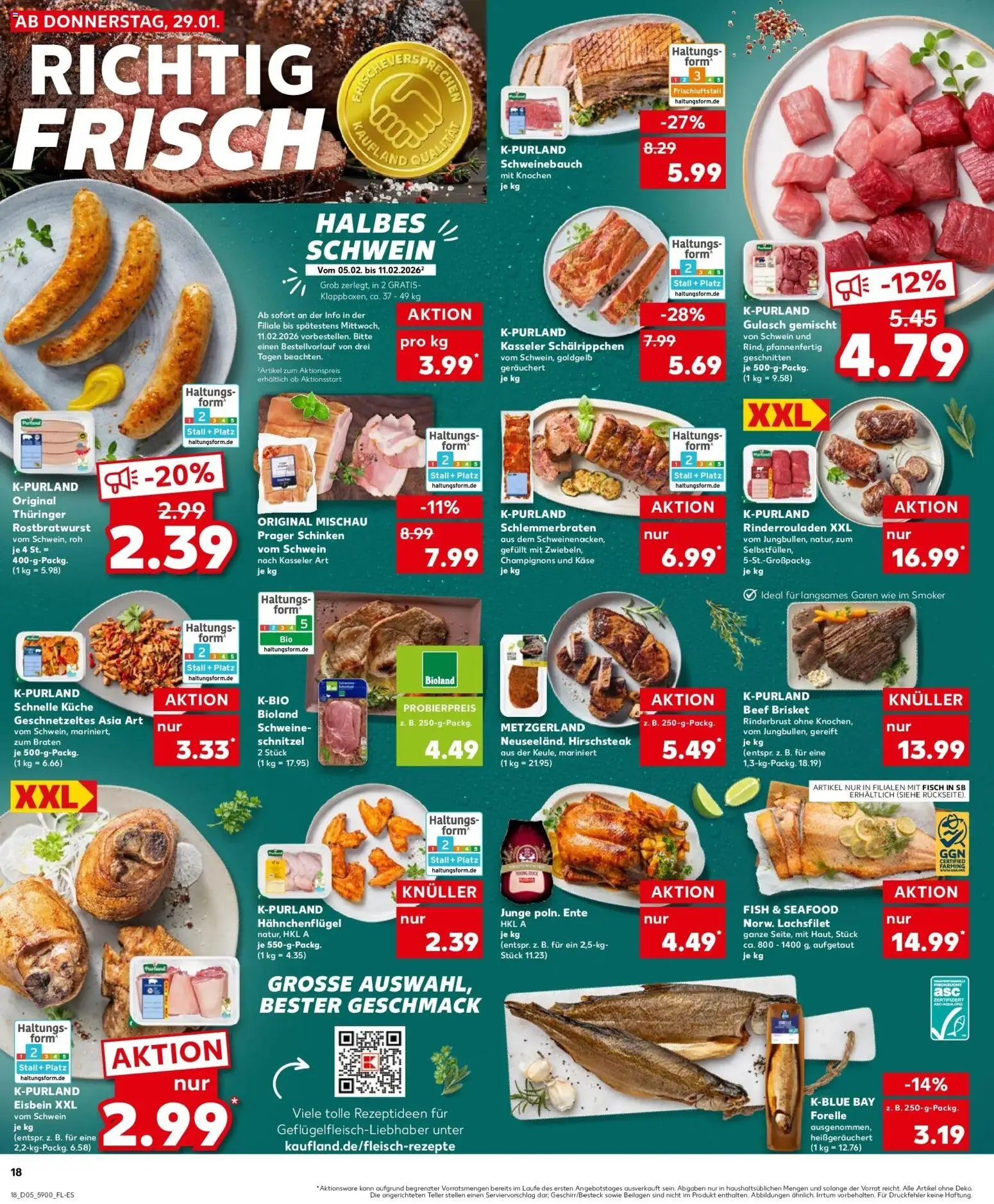 Kaufland prospekt Lutherstadt Eisleben	 – gültig ab 02.02.2026 | Seite: 18 | Produkte: Rinderrouladen, Schweinebauch, Küche, Fisch