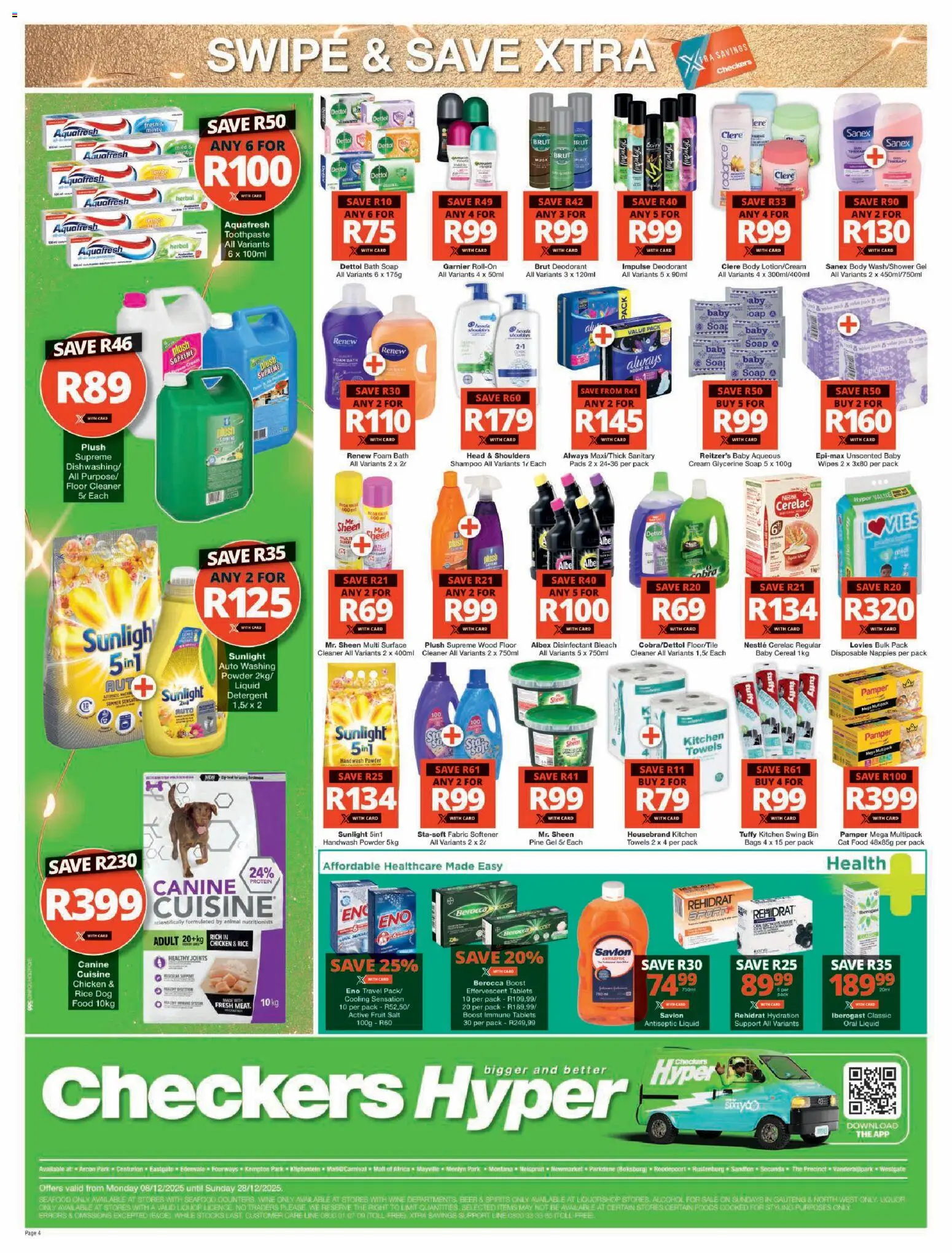 New Checkers catalogue – valid from 08.12.2025 | Page: 4 | Products: Bath, Pads, Soap, Seafood
