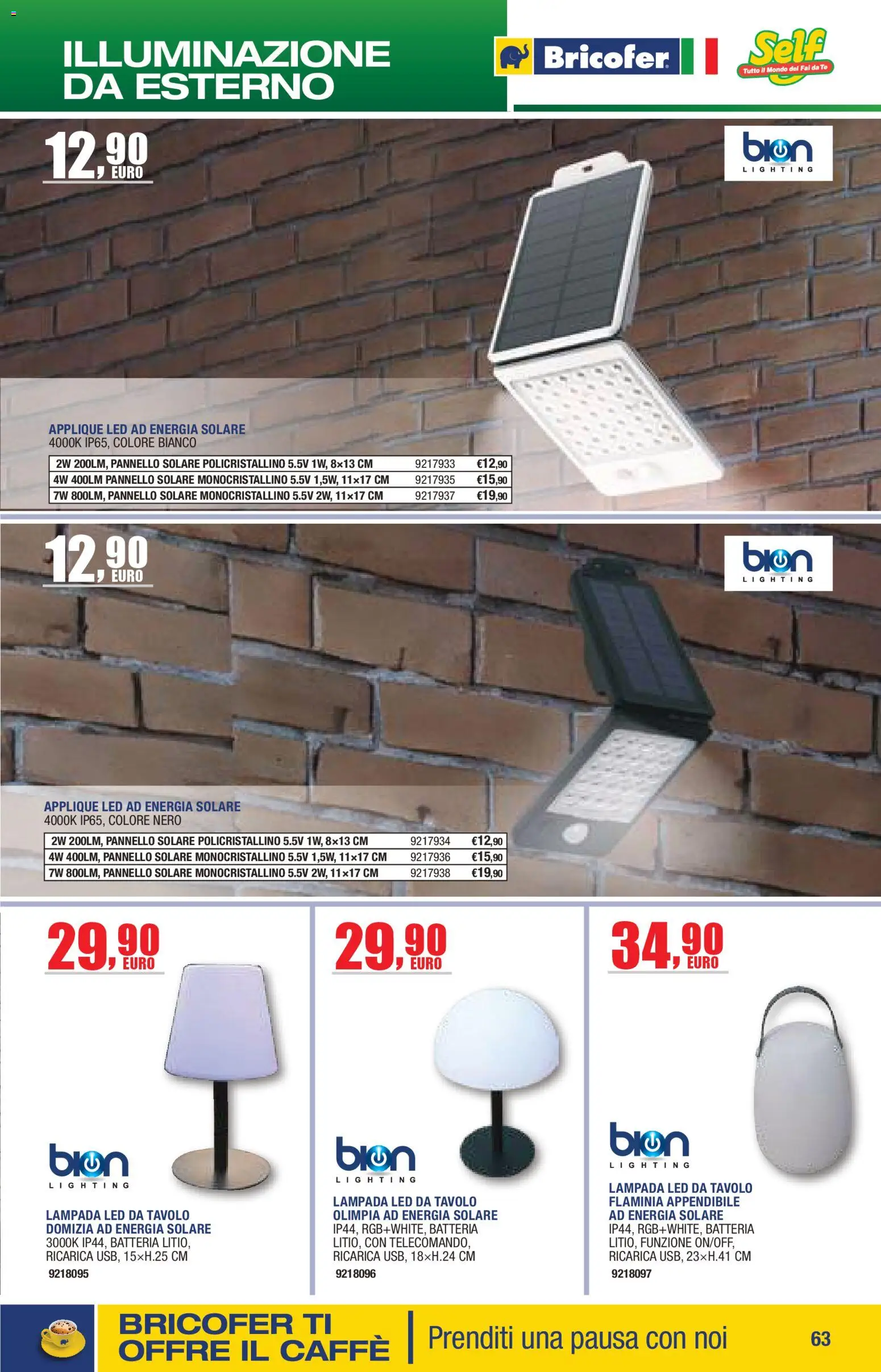 Volantino Bricofer del 14.04.2026 | Pagina: 63 | Prodotti: Tè, Tavolo, Batteria, Lampada