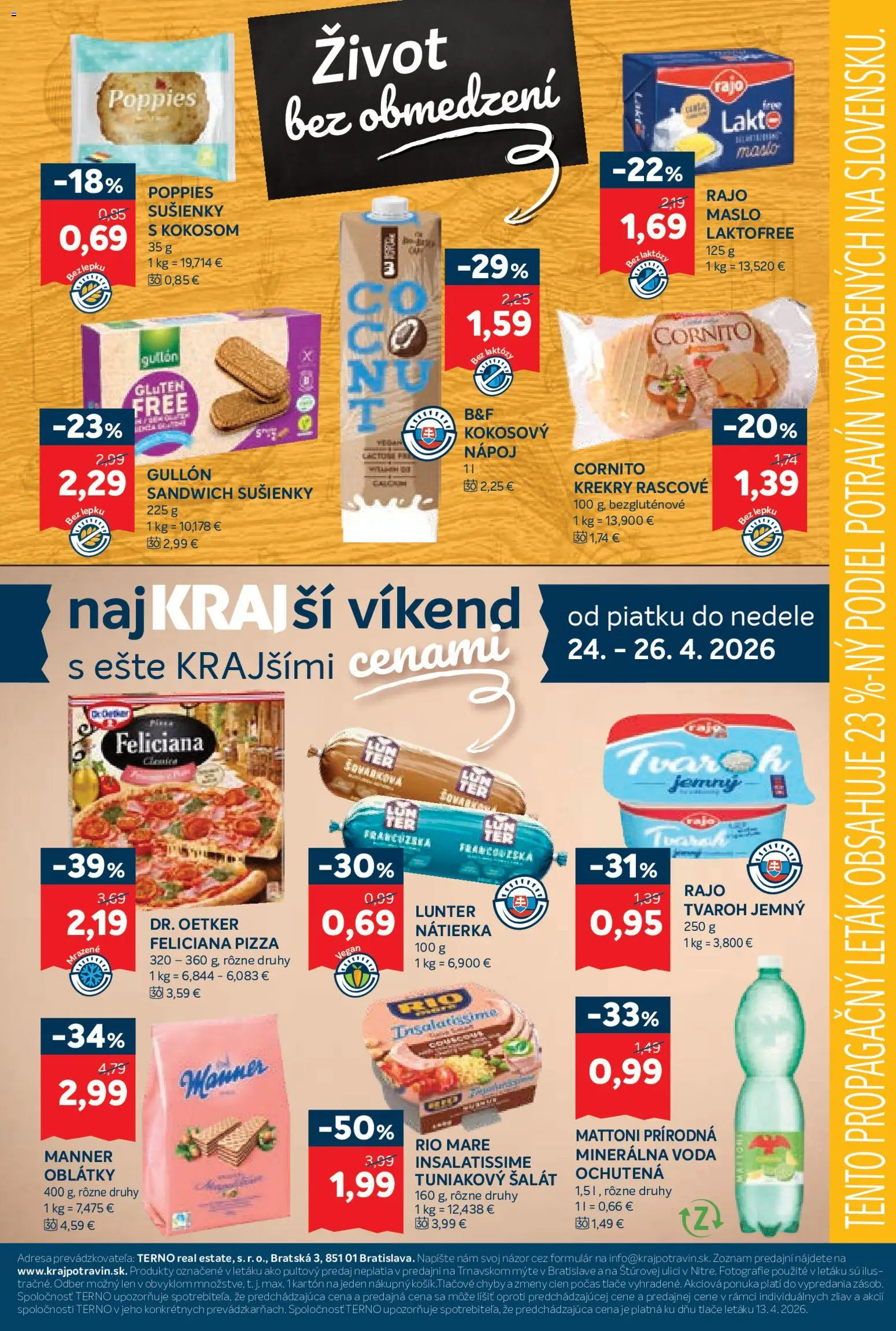 Nové Kraj akcie – leták je platný od 23.04.2026 | Strana: 18 | Produkty: Maslo, Rio Mare, Tvaroh, Mattoni