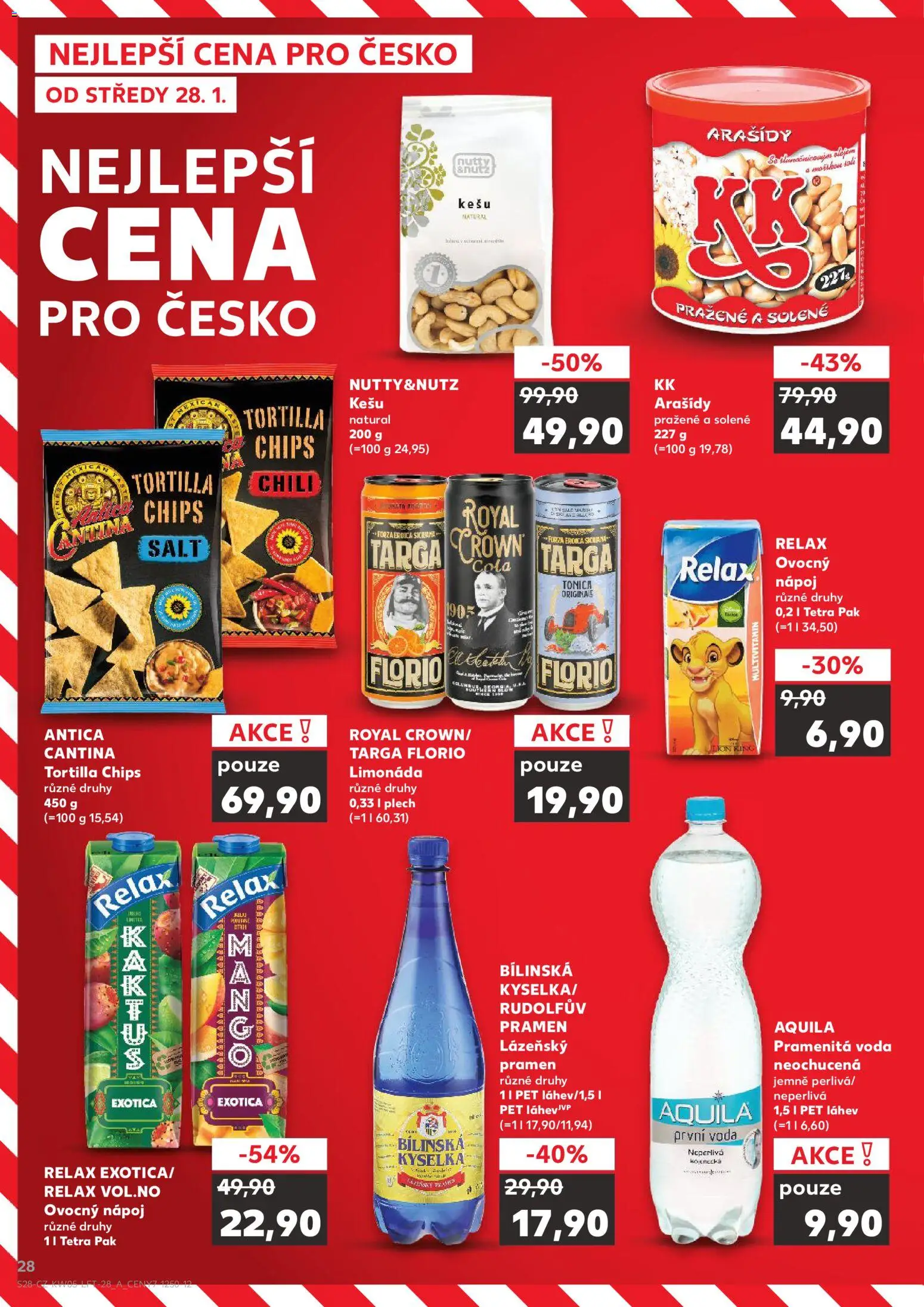 Kaufland leták - Plzeň Bory od 28.01.2026 | Strana: 28 | Produkty: Voda, Limonáda, Arašídy, Aquila
