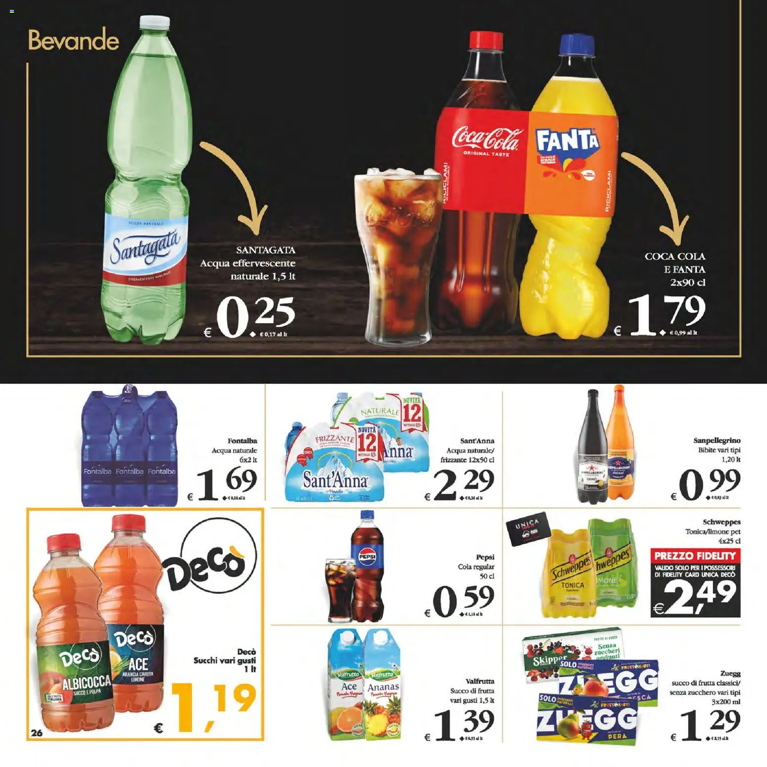 Volantino Decò del 25.11.2025 | Pagina: 26 | Prodotti: Limone, Pera, Acqua minerale, Coca Cola