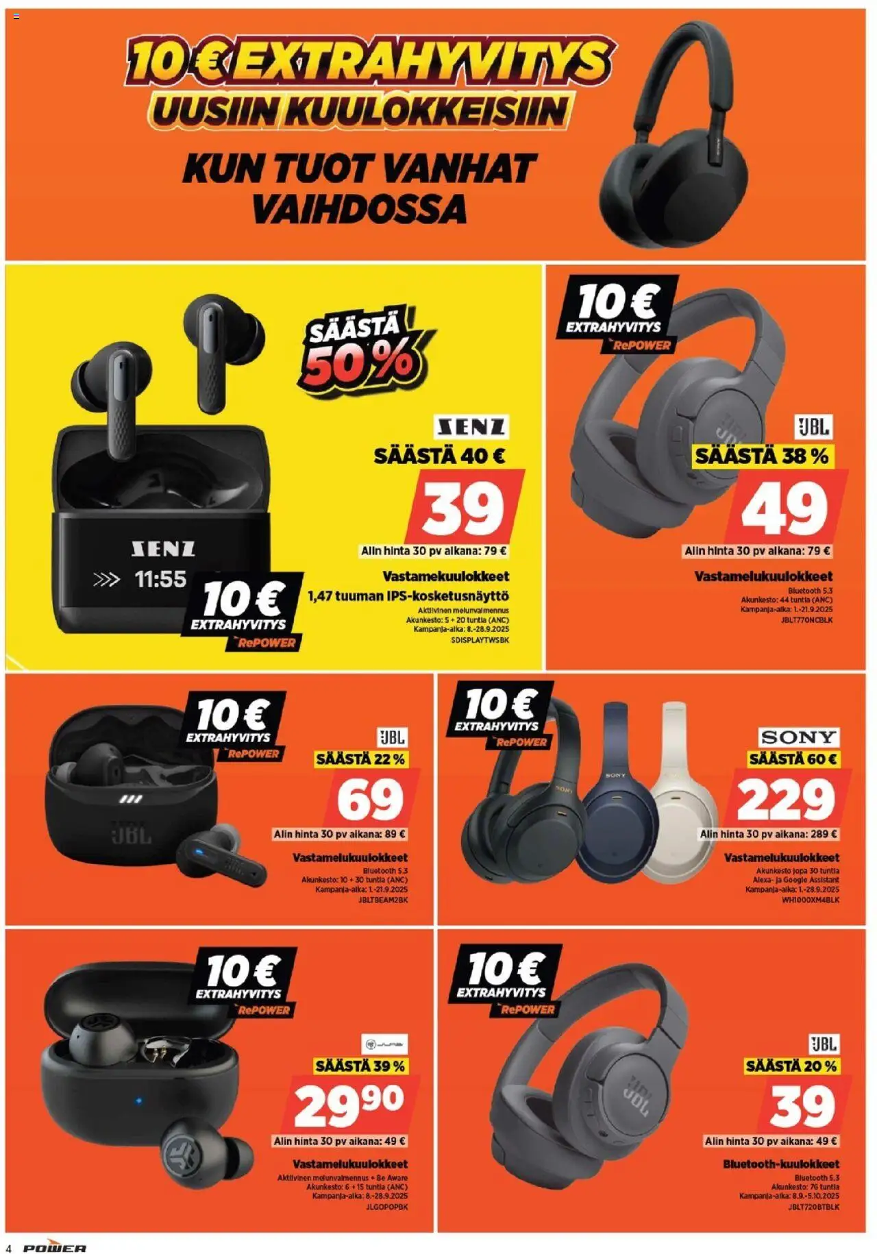 Power tarjoukset – voimassa 08.09.2025 alkaen | Sivu: 4 | Tuotteet: Vastamelukuulokkeet