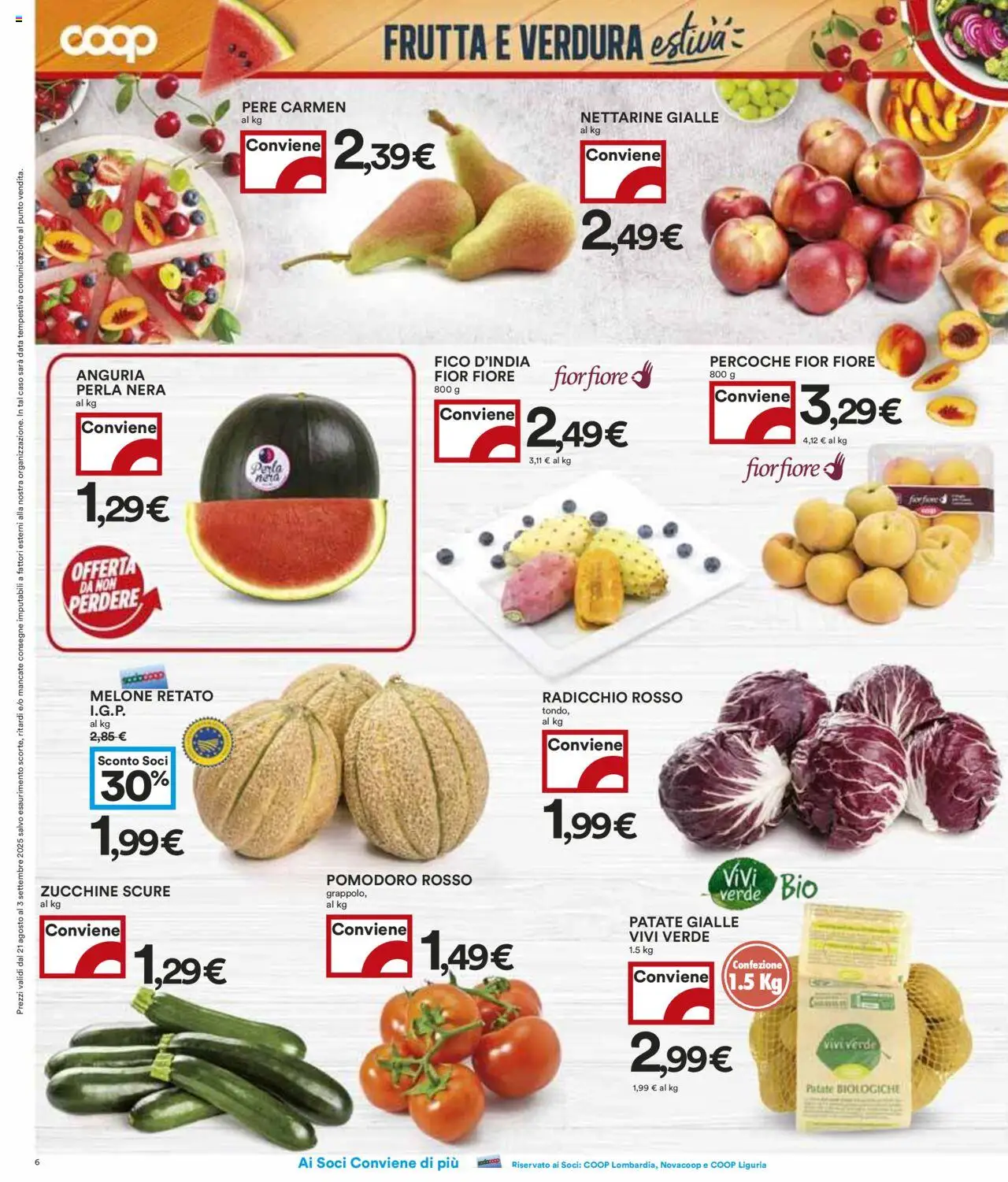 Volantino COOP del 21.08.2025 | Pagina: 6 | Prodotti: Patate, Pomodoro, Anguria, Melone