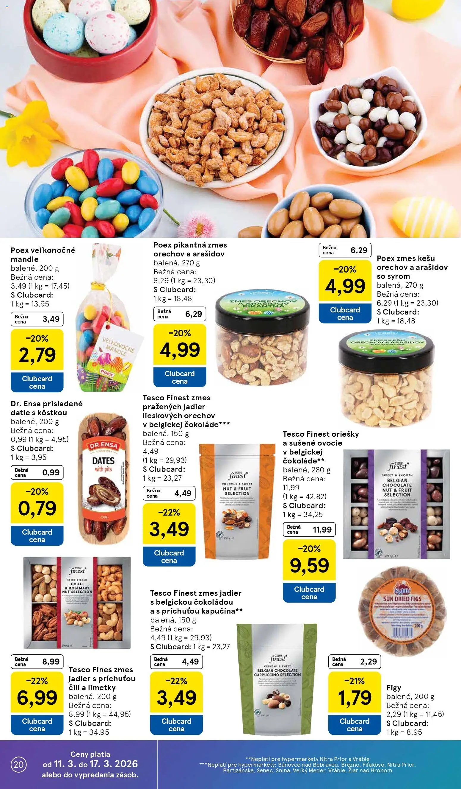 Nové Tesco akcie – leták je platný od 11.03.2026 | Strana: 20 | Produkty: Chilli, Mandle, Ovocie