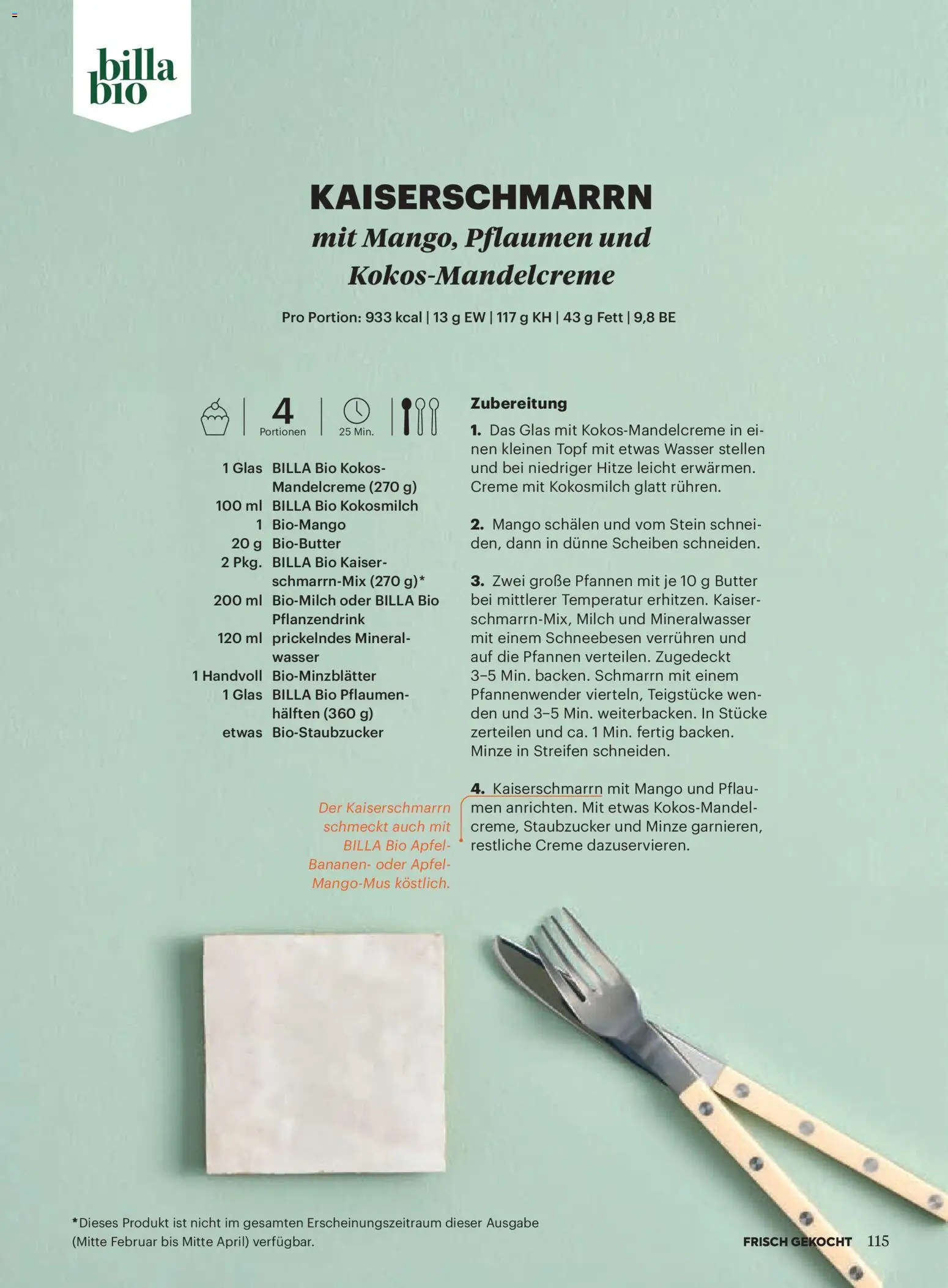 Billa  Frisch Gekocht gültig ab 01.03.2026 | Seite: 113 | Produkte: Wasser, Creme, Äpfel, Bananen