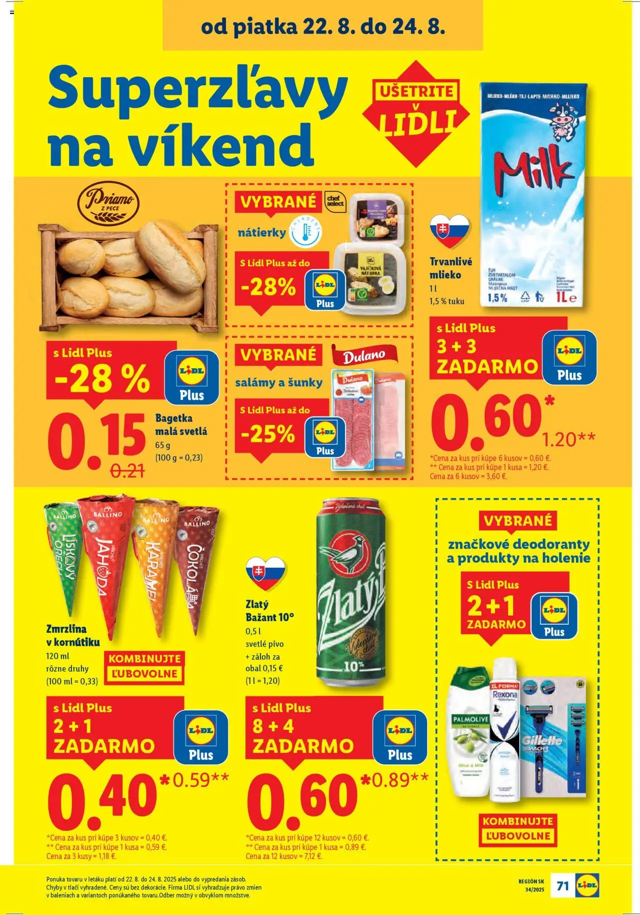 Lidl leták │ platný od 18.08.2025 | Strana: 95 | Produkty: Mlieko, Pivo, Zlatý Bažant, Trvanlivé mlieko