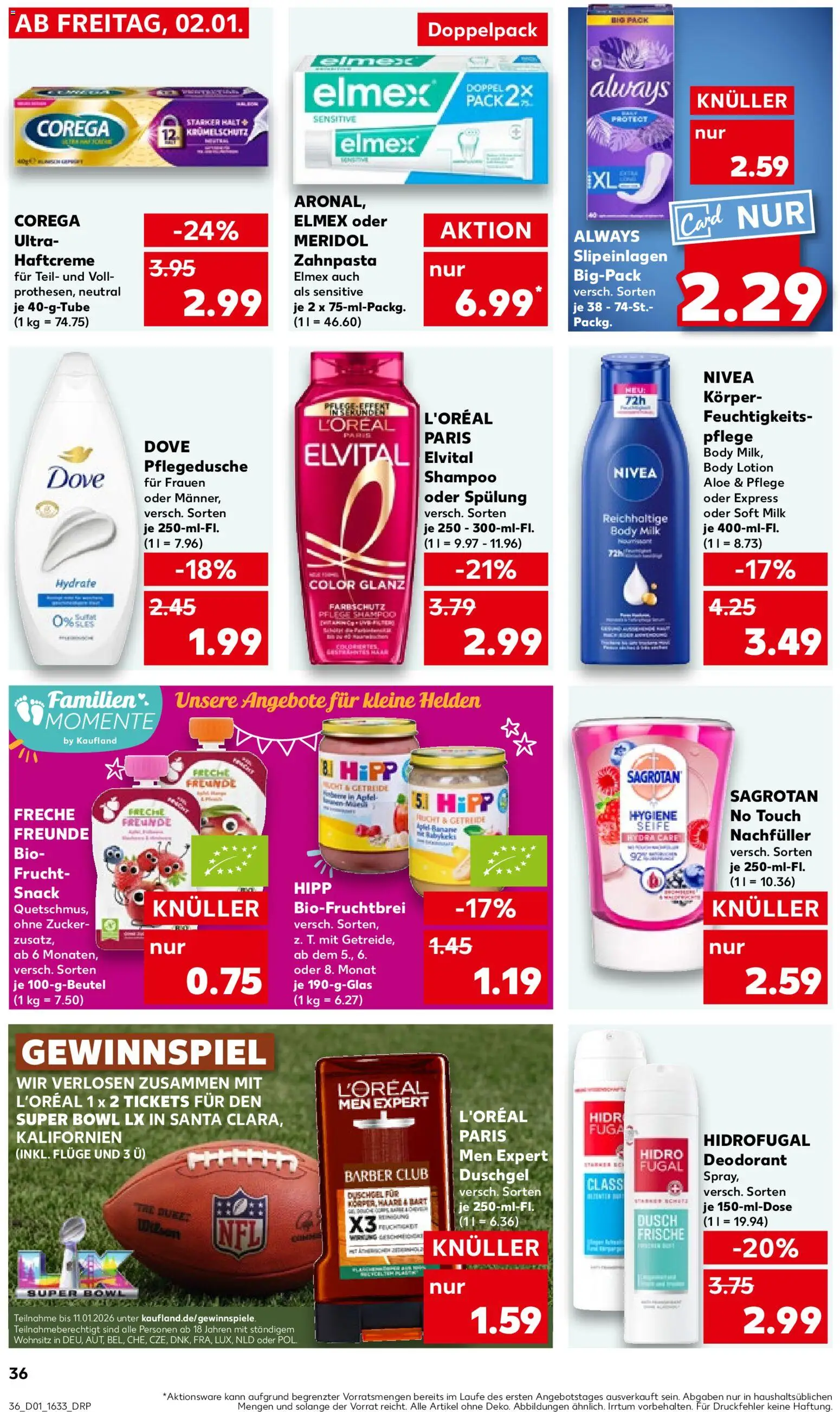 Kaufland prospekt Speyer	 – gültig ab 02.01.2026 | Seite: 36 | Produkte: Shampoo, Deodorant, Zahnpasta, Body Lotion