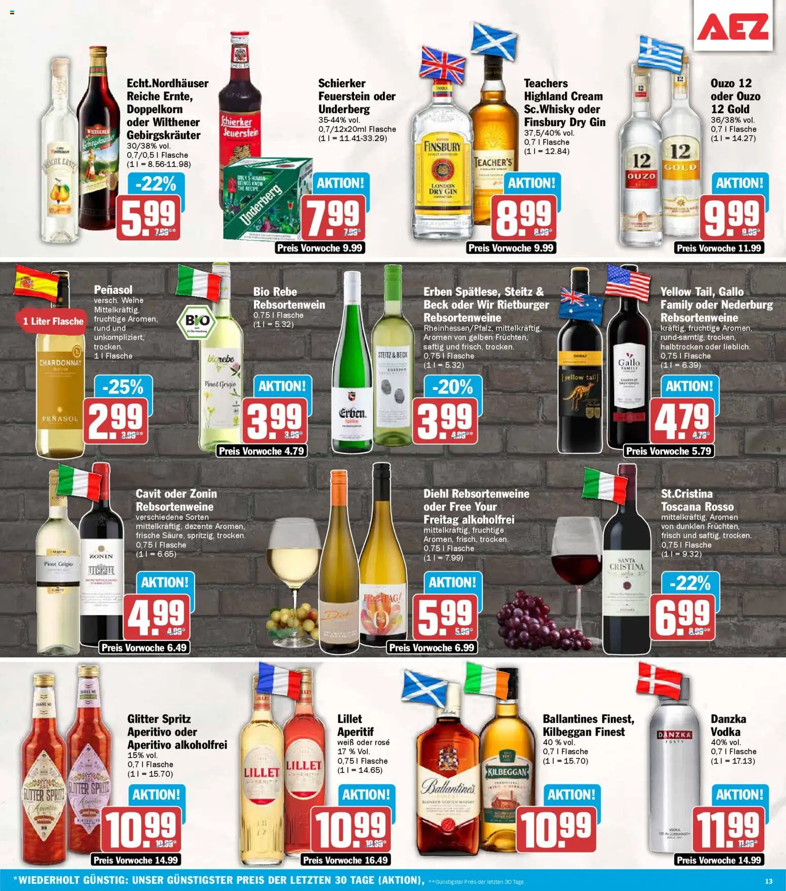 AEZ Prospekt 	 – gültig ab 13.04.2026 | Seite: 13 | Produkte: Ouzo, Lillet, Vodka, Underberg
