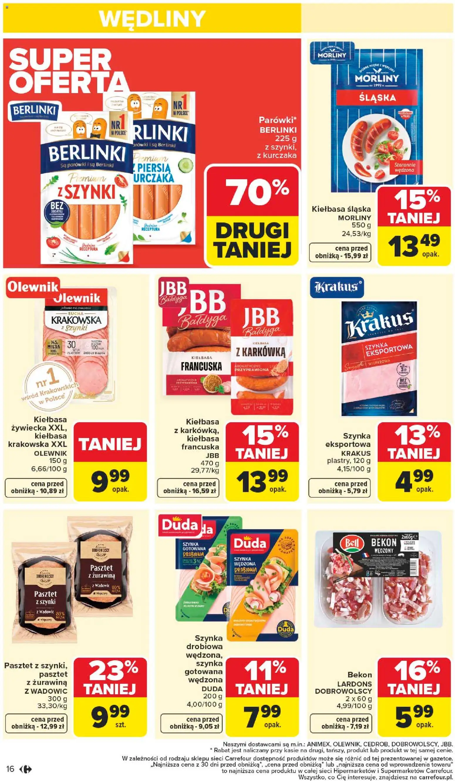 Carrefour Gazetka od 19.01.2026 | Strona: 18 | Produkty: Parówki, Szynka, Kiełbasa śląska, Wędliny