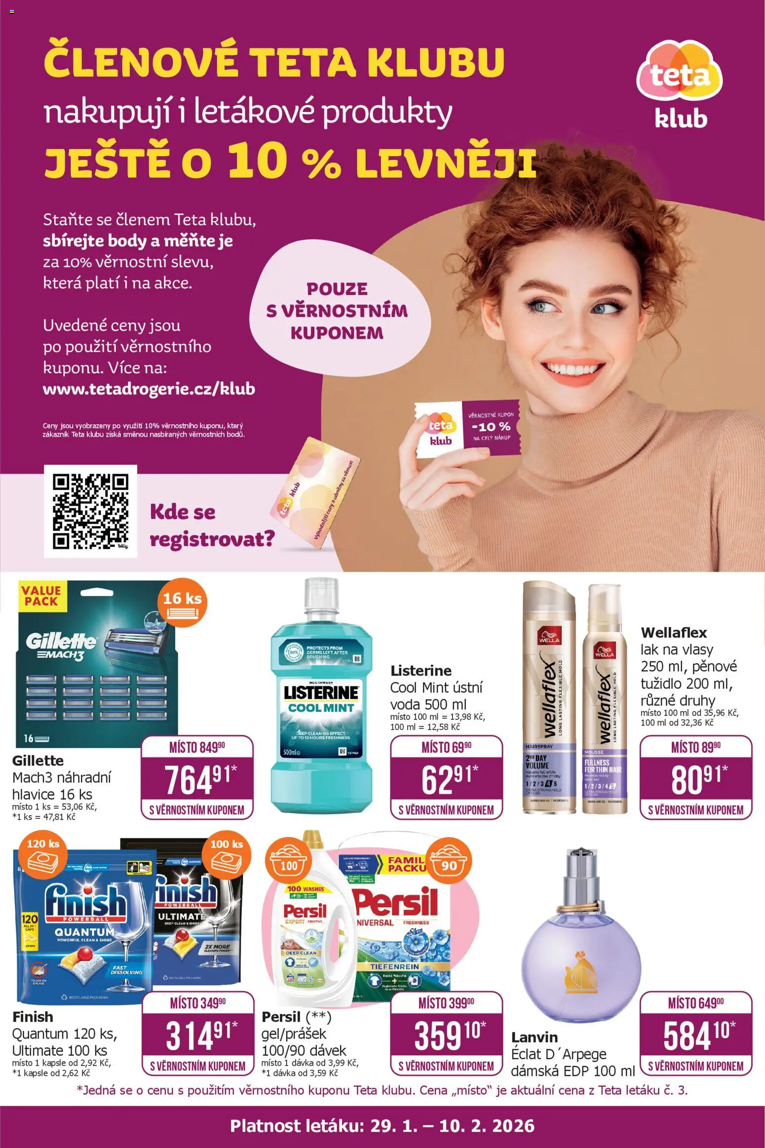 TETA Drogerie leták - Klub od 29.01.2026 | Strana: 1 | Produkty: Ústní voda, Listerine, Silan, Tužidlo