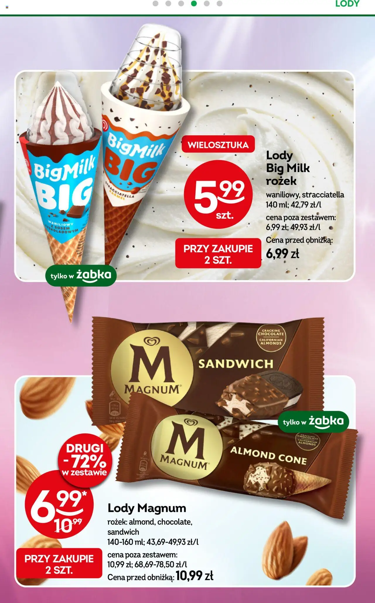 Żabka Gazetka od 13.08.2025 | Strona: 37 | Produkty: Sandwich, Big Milk, Lody Magnum, Lody