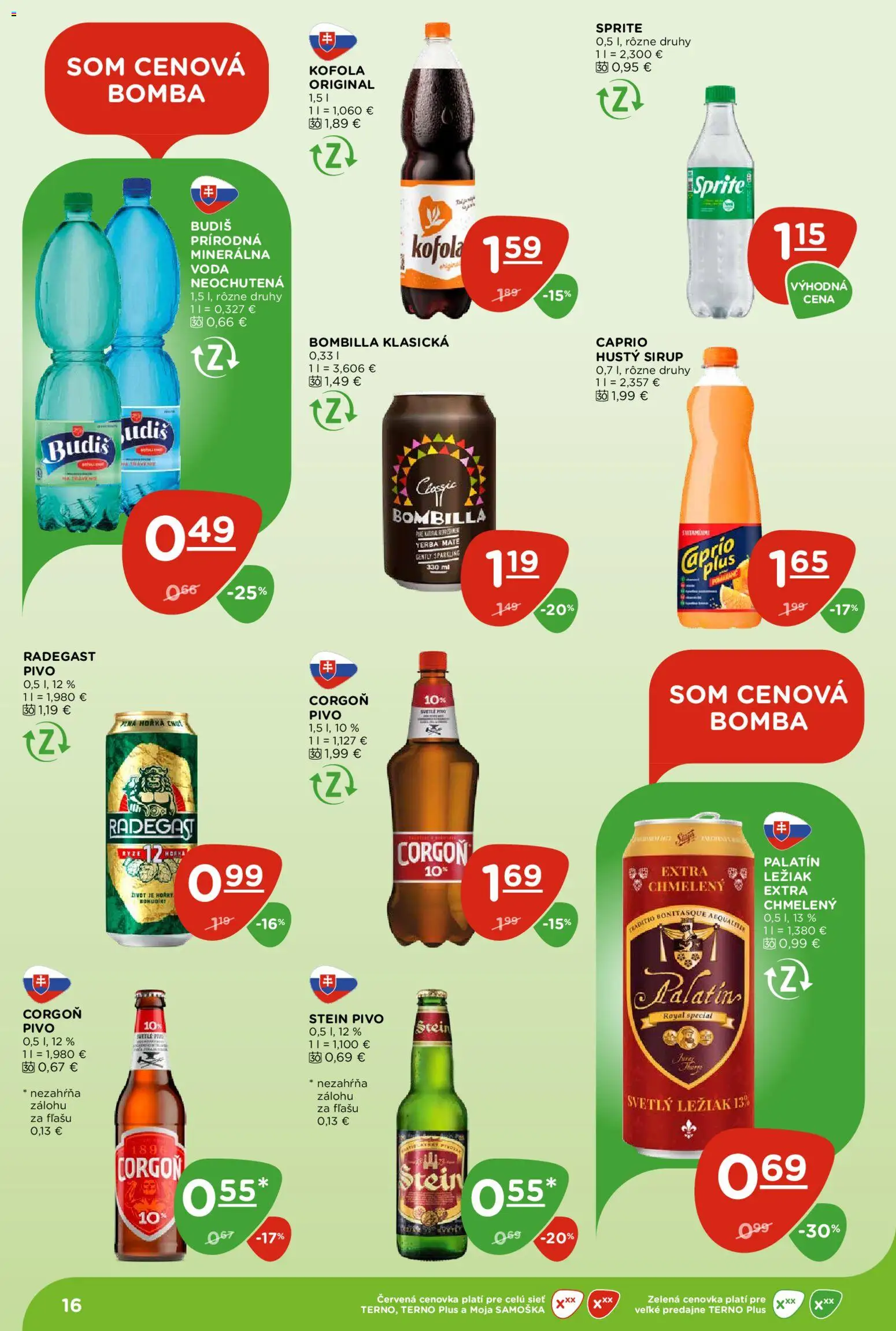 Nové Terno akcie – leták je platný od 15.01.2026 | Strana: 16 | Produkty: Kofola, Budiš, Corgoň, Voda