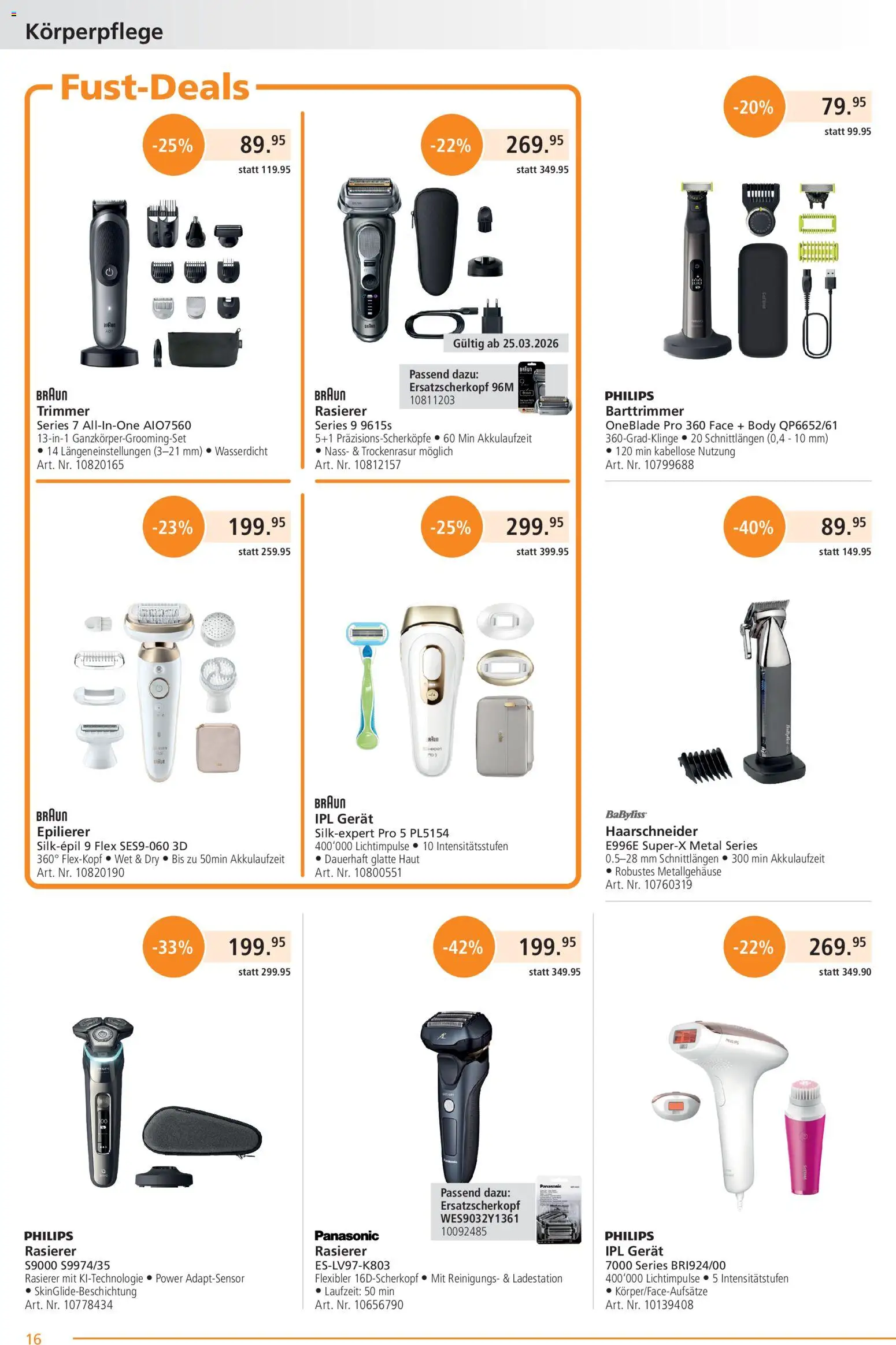Fust aktionen – gültig ab 23.03.2026 | Seite: 16 | Produkte: Rasierer, Philips, Panasonic, Epilierer