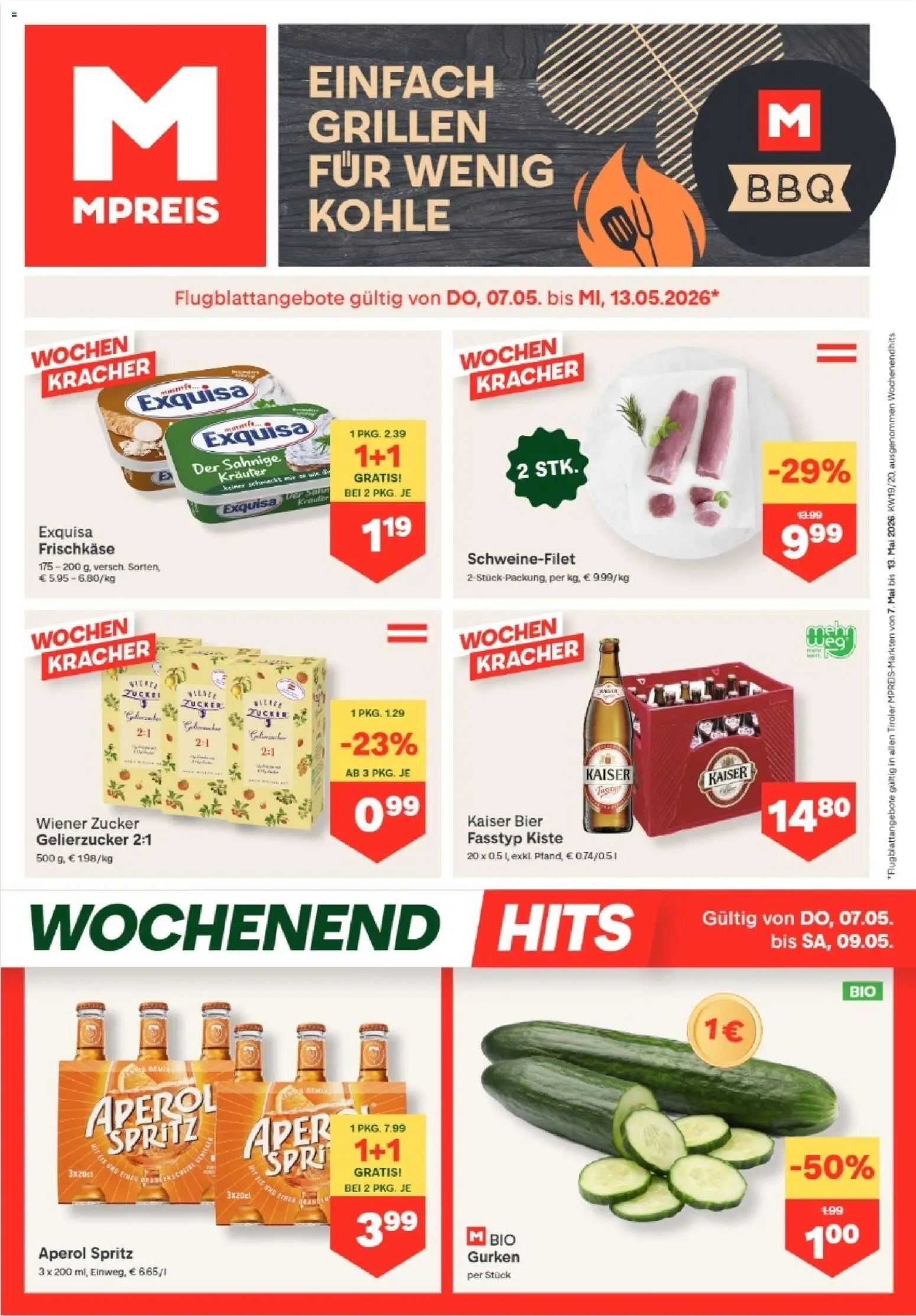 MPREIS Absam gültig ab 07.05.2026 | Seite: 1 | Produkte: Gurken, Zucker, Bier