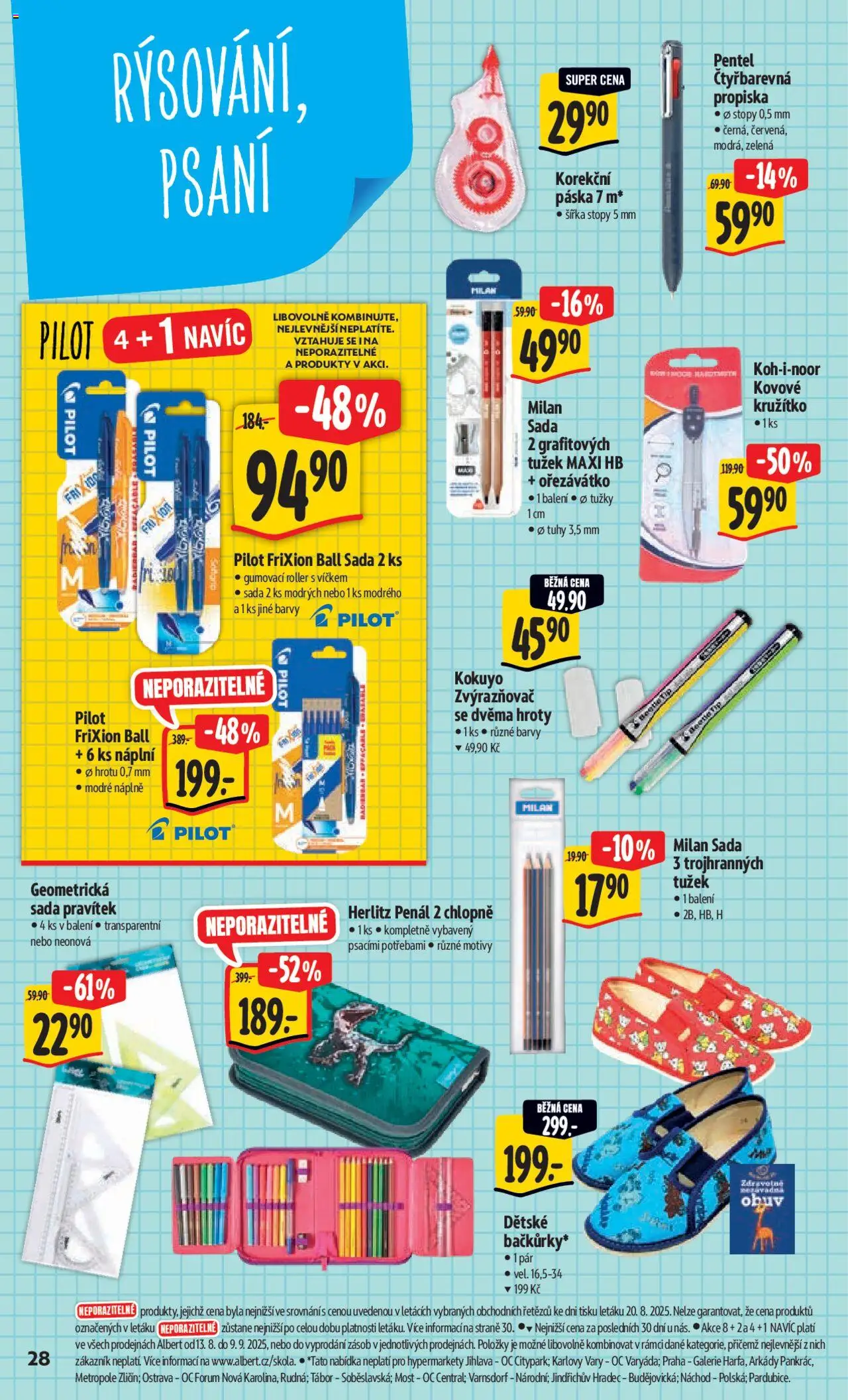 Albert leták - Hypermarket od 27.08.2025 | Strana: 36 | Produkty: Penál, Obuv, Kružítko, Barvy