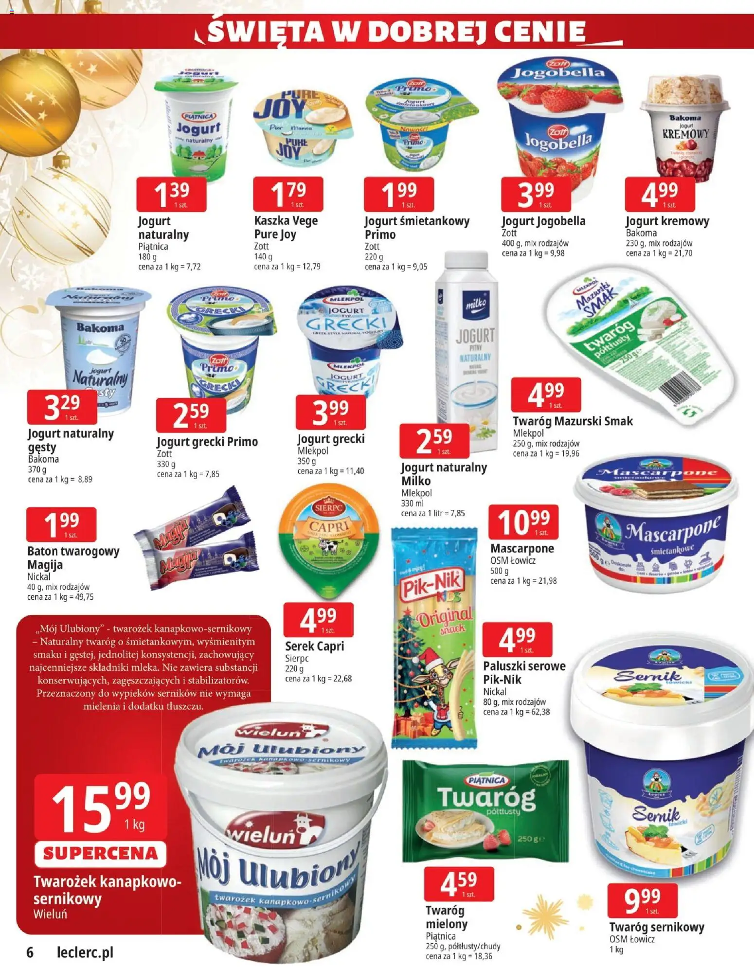 E.Leclerc Gazetka - Zielona Góra od 02.12.2025 | Strona: 6 | Produkty: Jogurt śmietankowy, Mascarpone, Twarożek, Twaróg