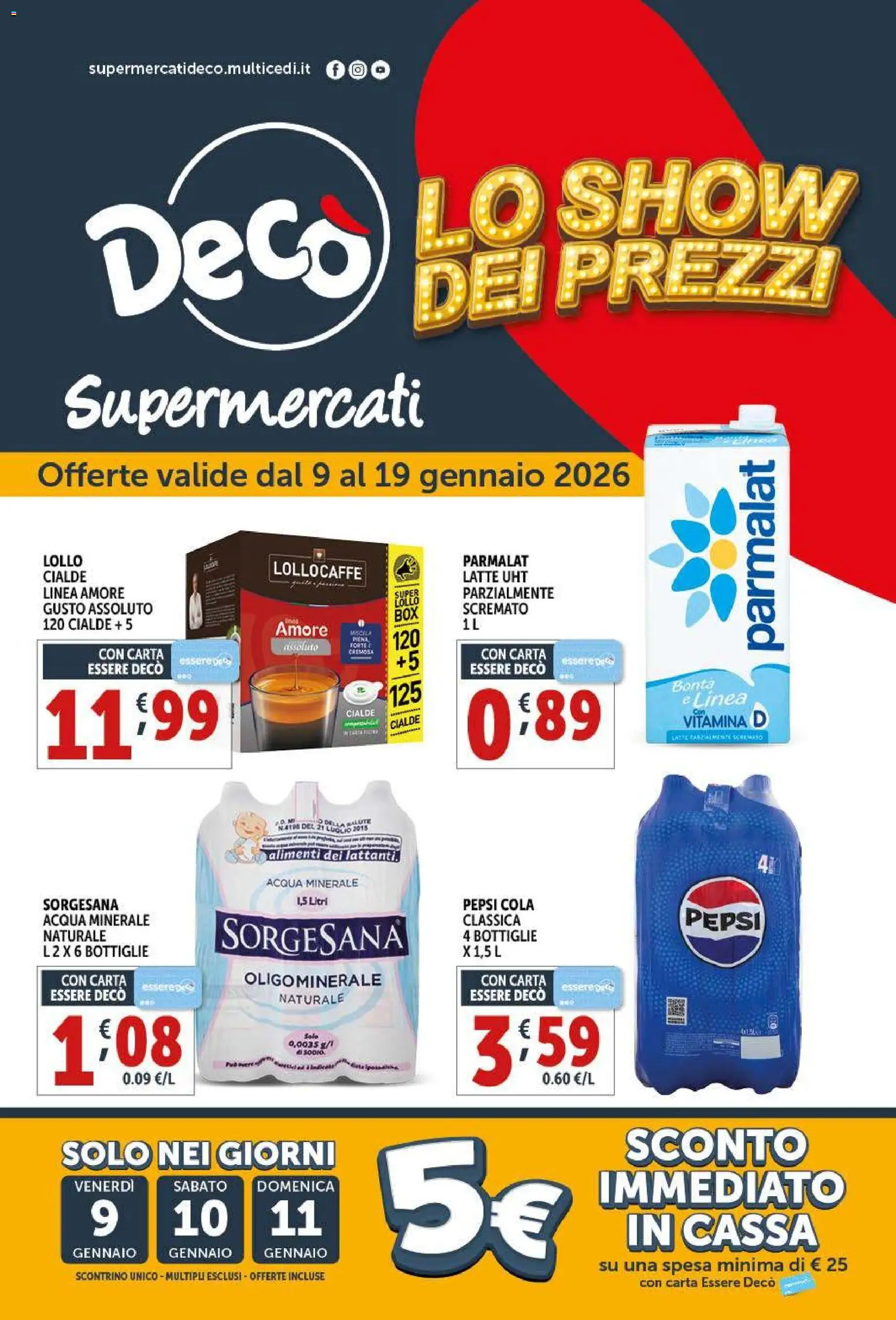 Volantino Decò del 09.01.2026 | Pagina: 1 | Prodotti: Acqua, Latte, Acqua minerale, Pepsi