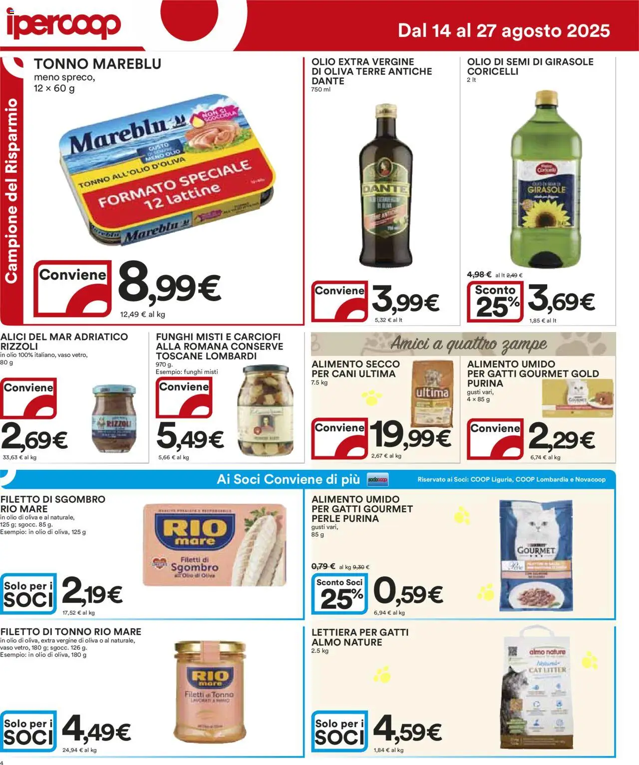 Volantino Ipercoop del 14.08.2025 | Pagina: 4 | Prodotti: Olio, Funghi, Sgombro, Olio di Oliva