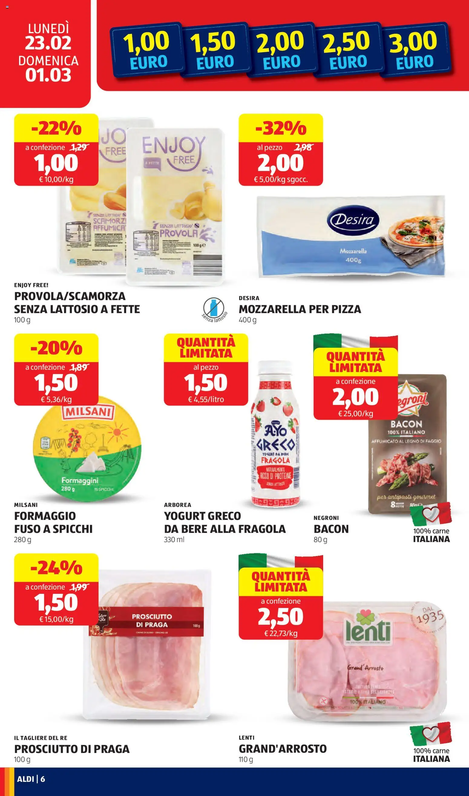 Volantino Aldi del 23.02.2026 | Pagina: 6 | Prodotti: Arrosto, Mozzarella, Formaggio, Provola