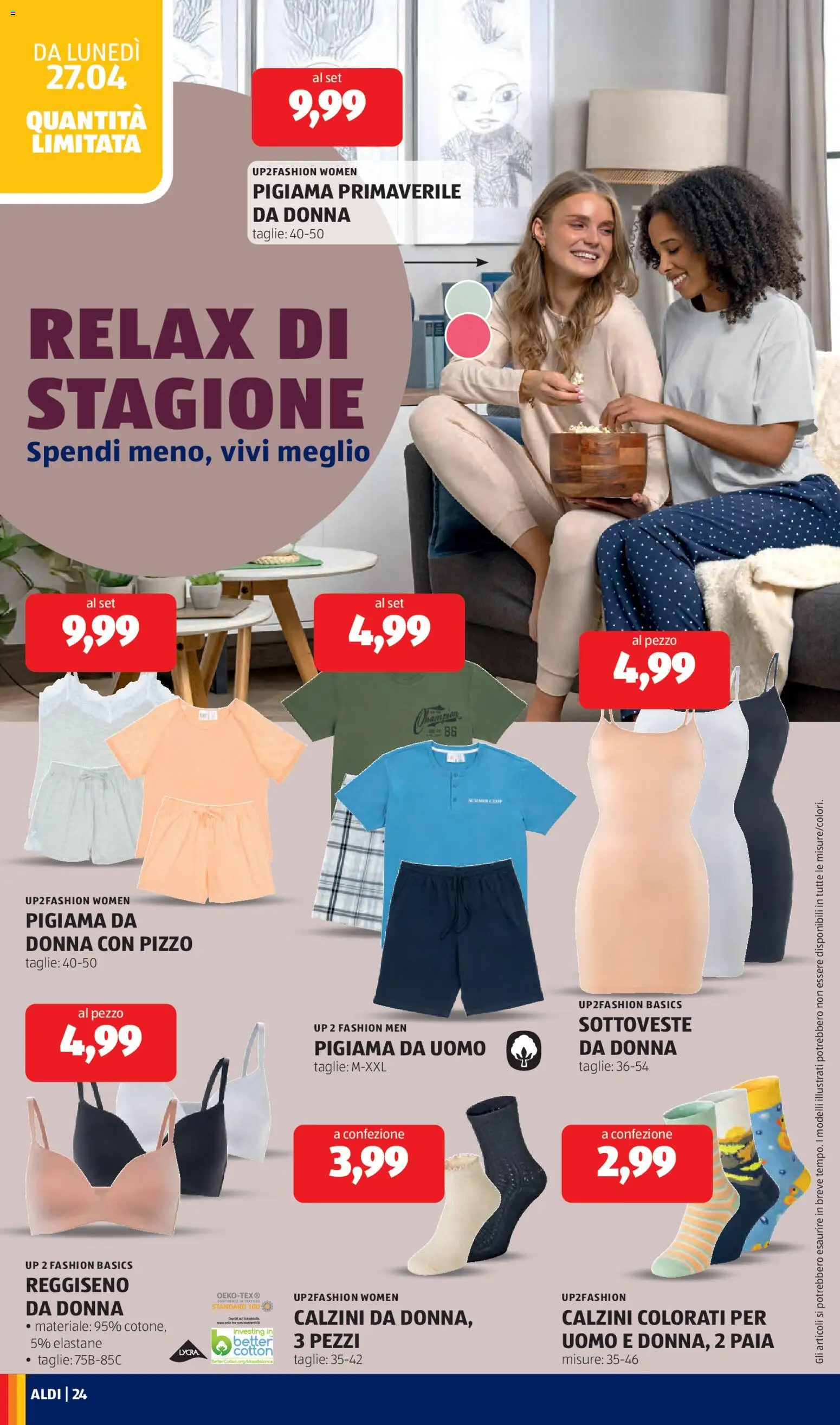 Volantino Aldi del 27.04.2026 | Pagina: 24 | Prodotti: Reggiseno, Calzini, Pigiama, Slip