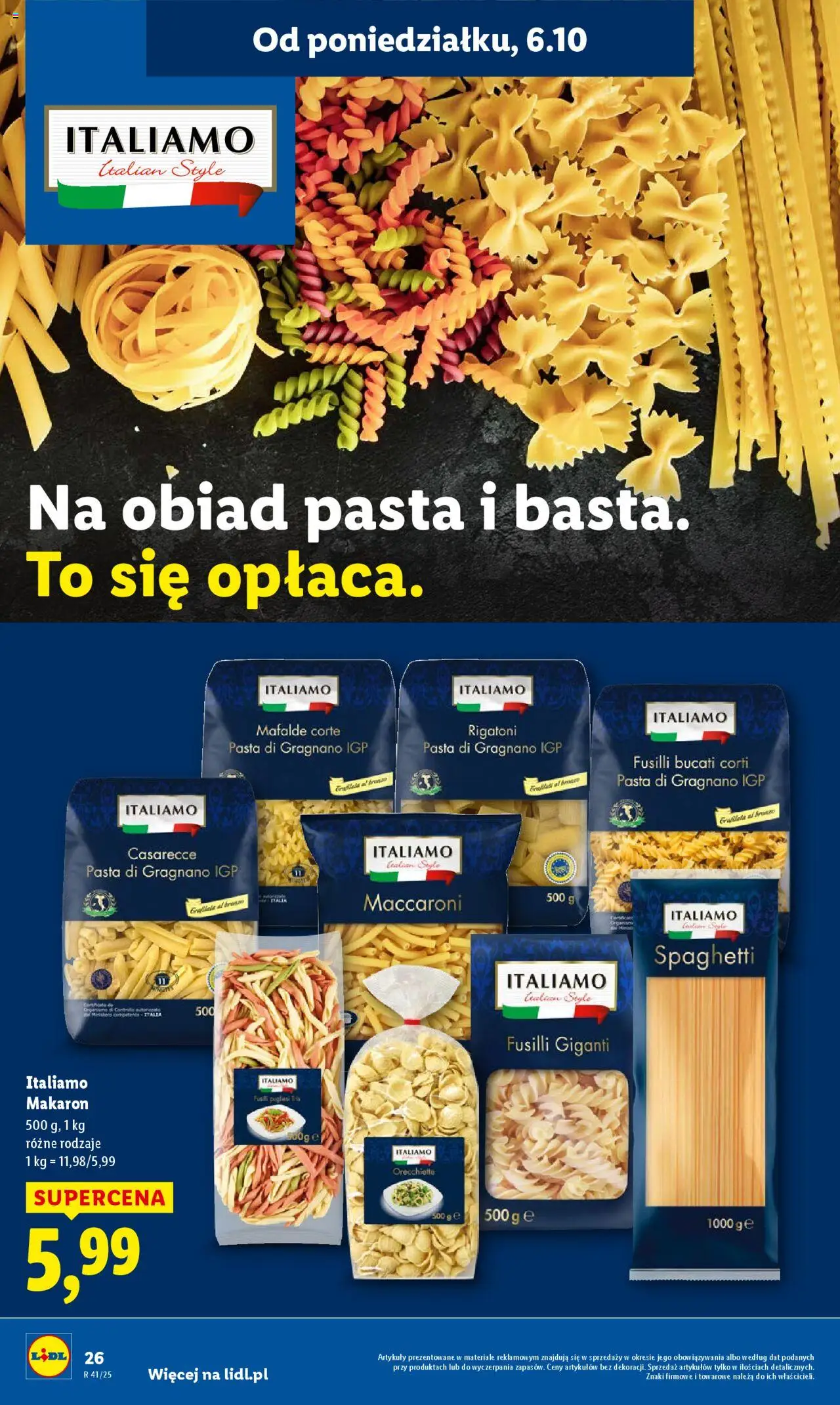 Lidl Gazetka od 06.10.2025 | Strona: 26 | Produkty: Makaron fusilli, Makaron