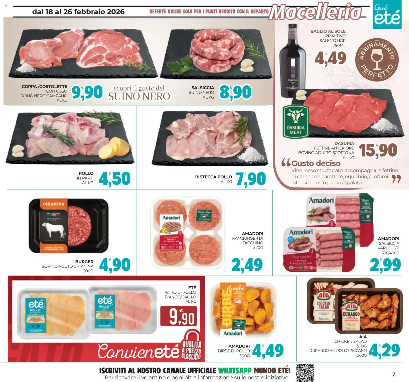 Volantino Eté del 18.02.2026 | Pagina: 7 | Prodotti: Bovino, Suino, Hamburger, Vino rosso