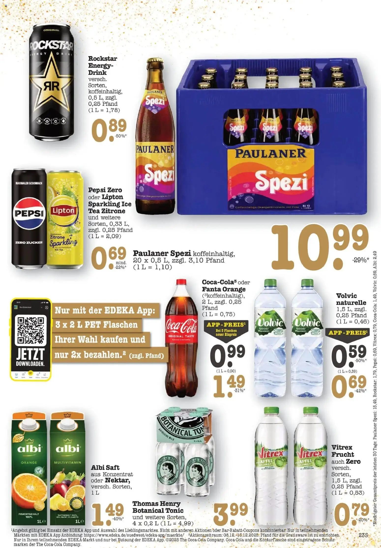 Edeka prospekt Offenbach	 – gültig ab 08.12.2025 | Seite: 23 | Produkte: Rockstar energy, Äpfel, Saft, Paulaner