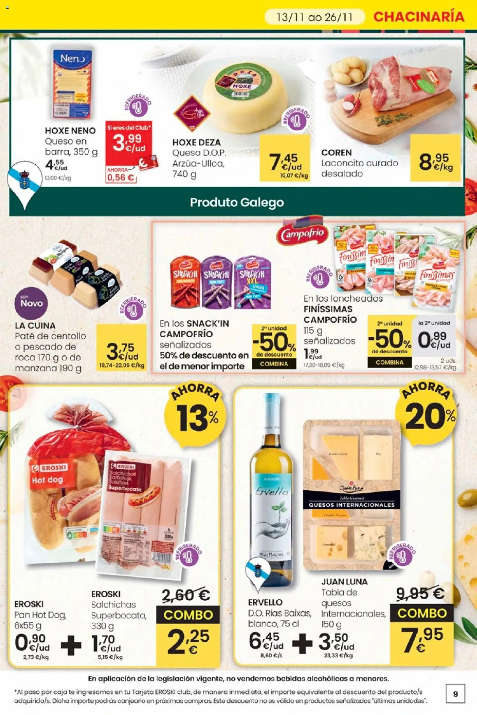 Eroski - Adiántate ao Nadal │ válido desde el 13.11.2025 | Página: 9 | Productos: Queso, Pescado, Manzana, Caja