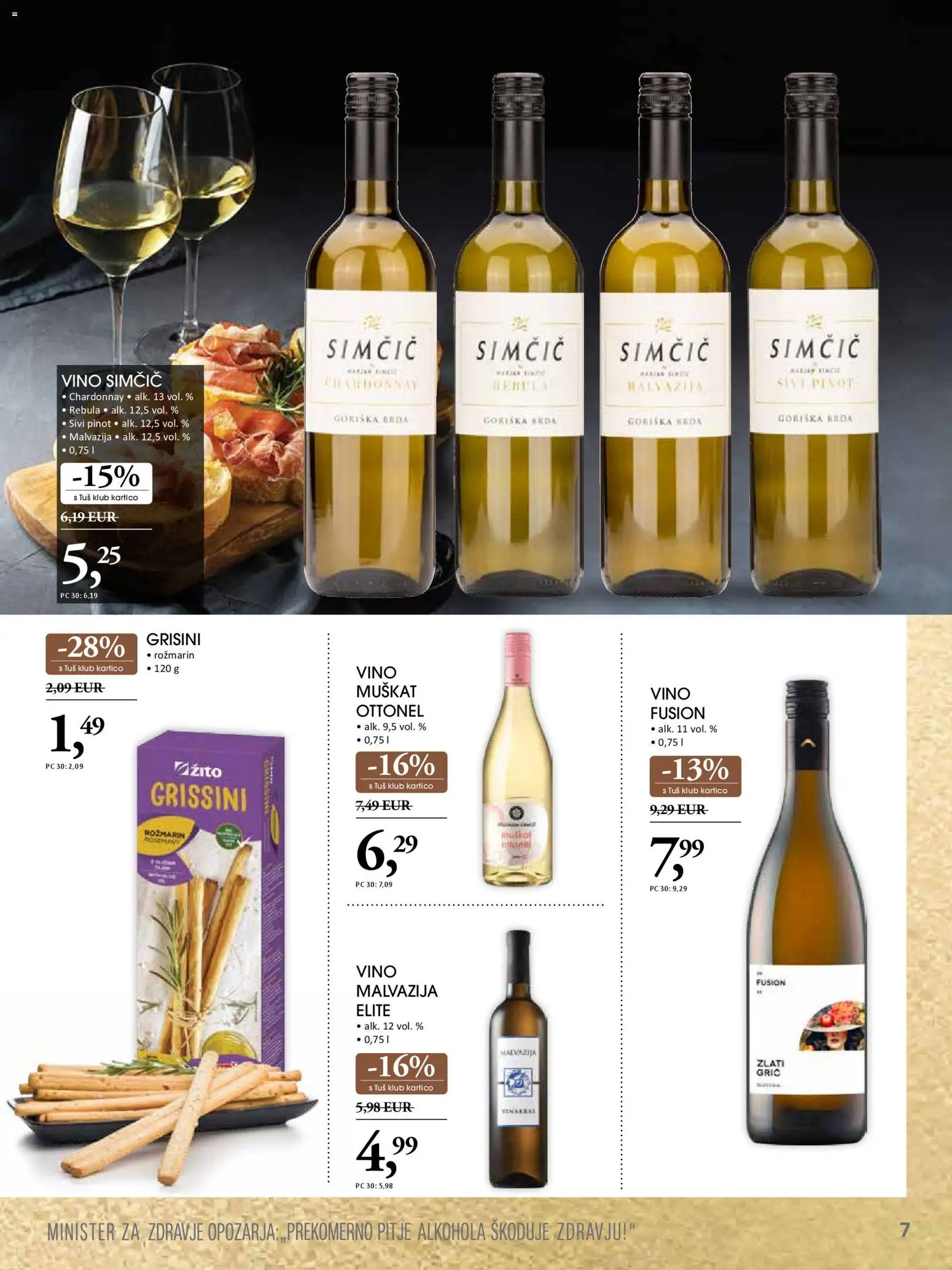 Novi Tuš katalog ponudbe – veljaven od 19.11.2025 | Stran: 7 | Izdelki: Grisini, Vino