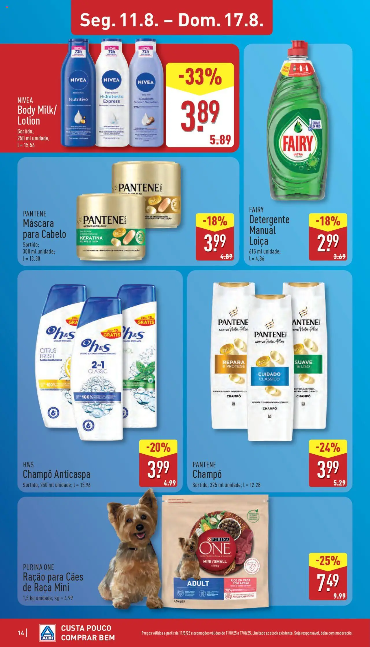 Aldi folheto │ válido de 11.08.2025 | Página: 14 | Produtos: Purina one, Detergente, Arroz