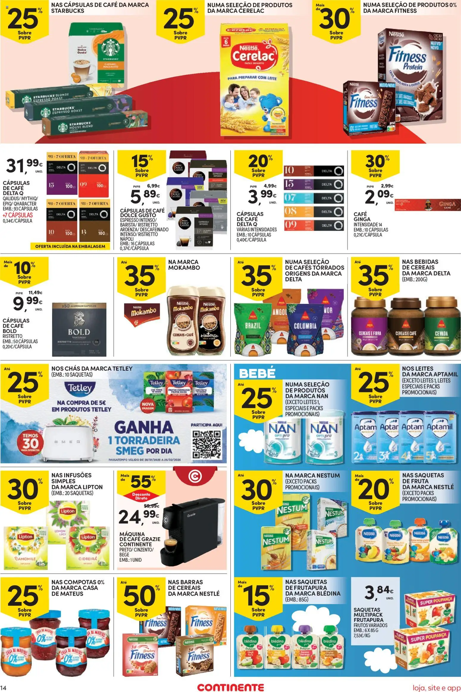 Continente Semanal Continente Bom Dia │ válido de 17.02.2026 | Página: 14 | Produtos: Máquina de café, Torradeira, Café, Dolce gusto