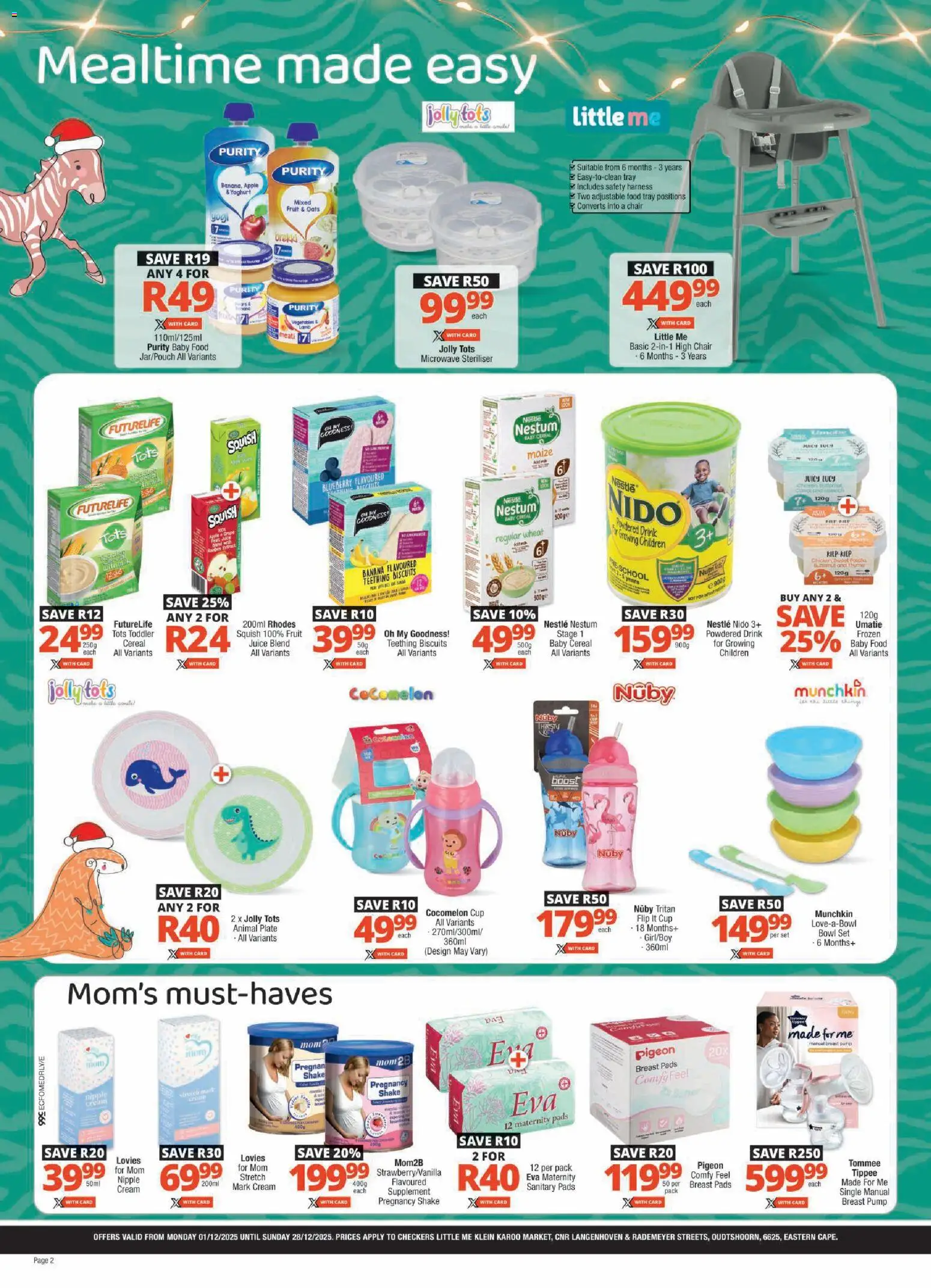 New Checkers catalogue – valid from 01.12.2025 | Page: 2 | Products: Pads, Cream, Baby food, Fruit