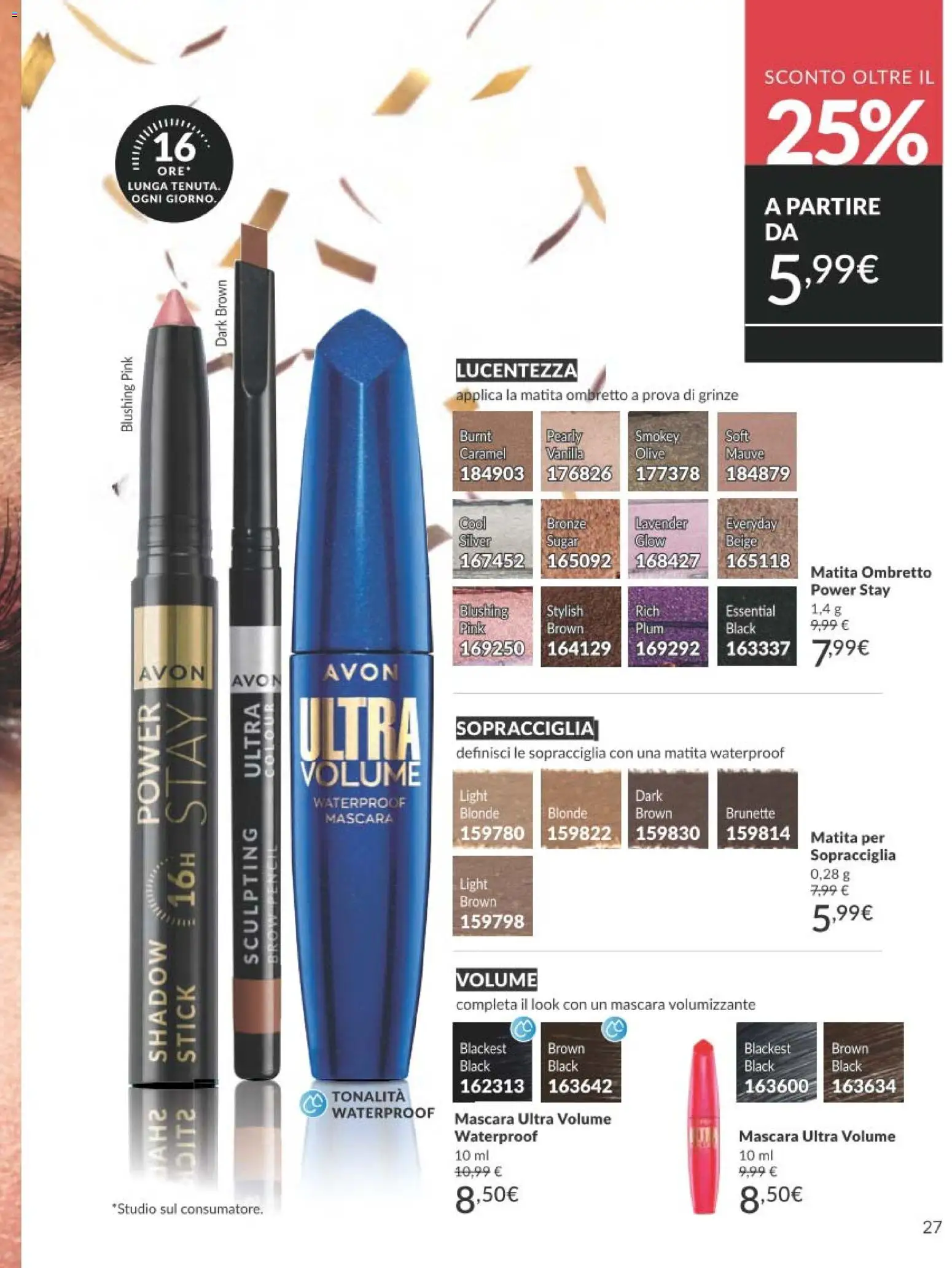 Volantino Avon del 31.12.2025 | Pagina: 27 | Prodotti: Mascara, Ombretto, Olive
