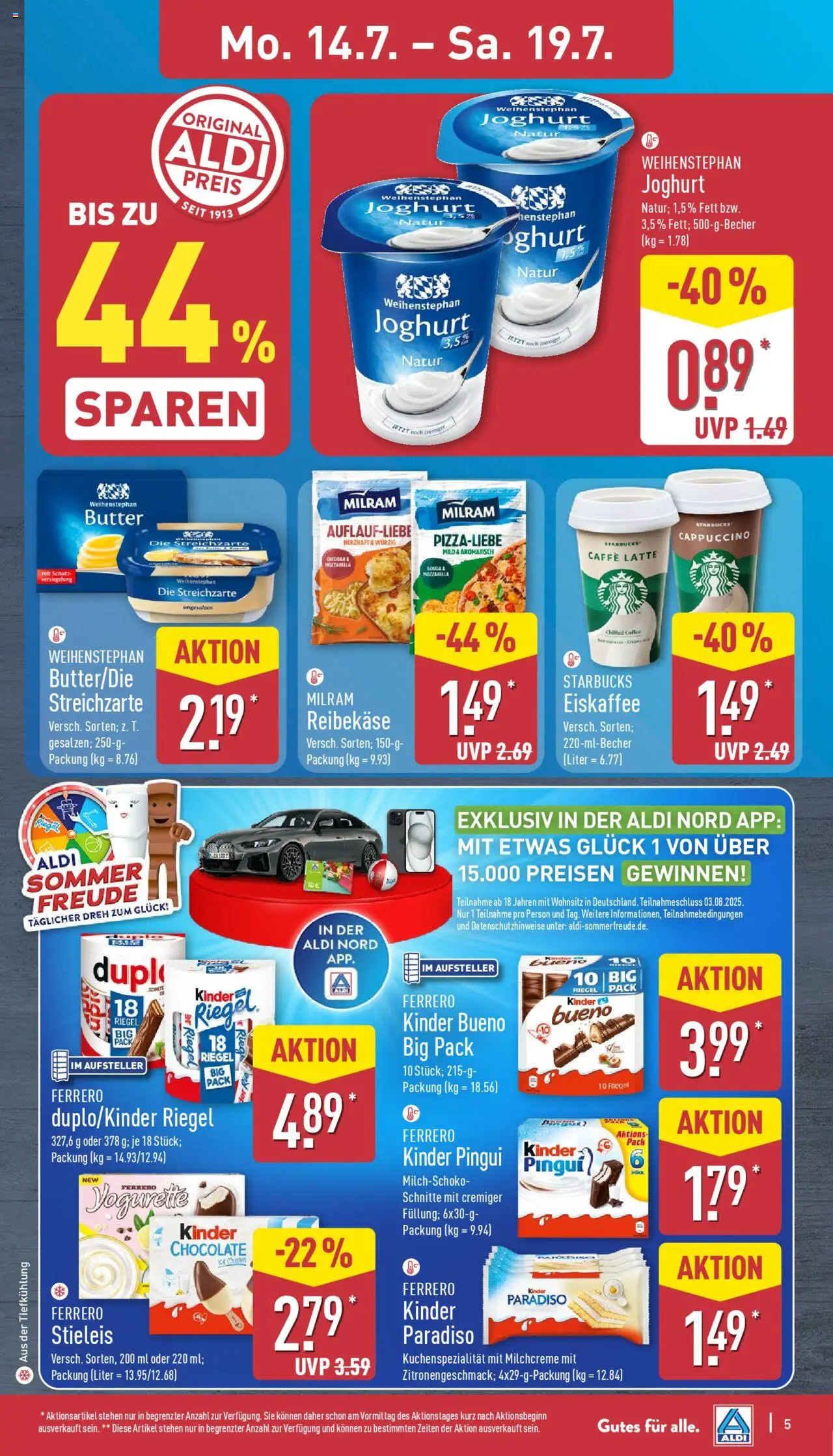 Aldi Prospekt 	 - gültig ab dem 14.07.2025 | Seite: 5 | Produkte: Yogurette, Joghurt, Gouda, Milram